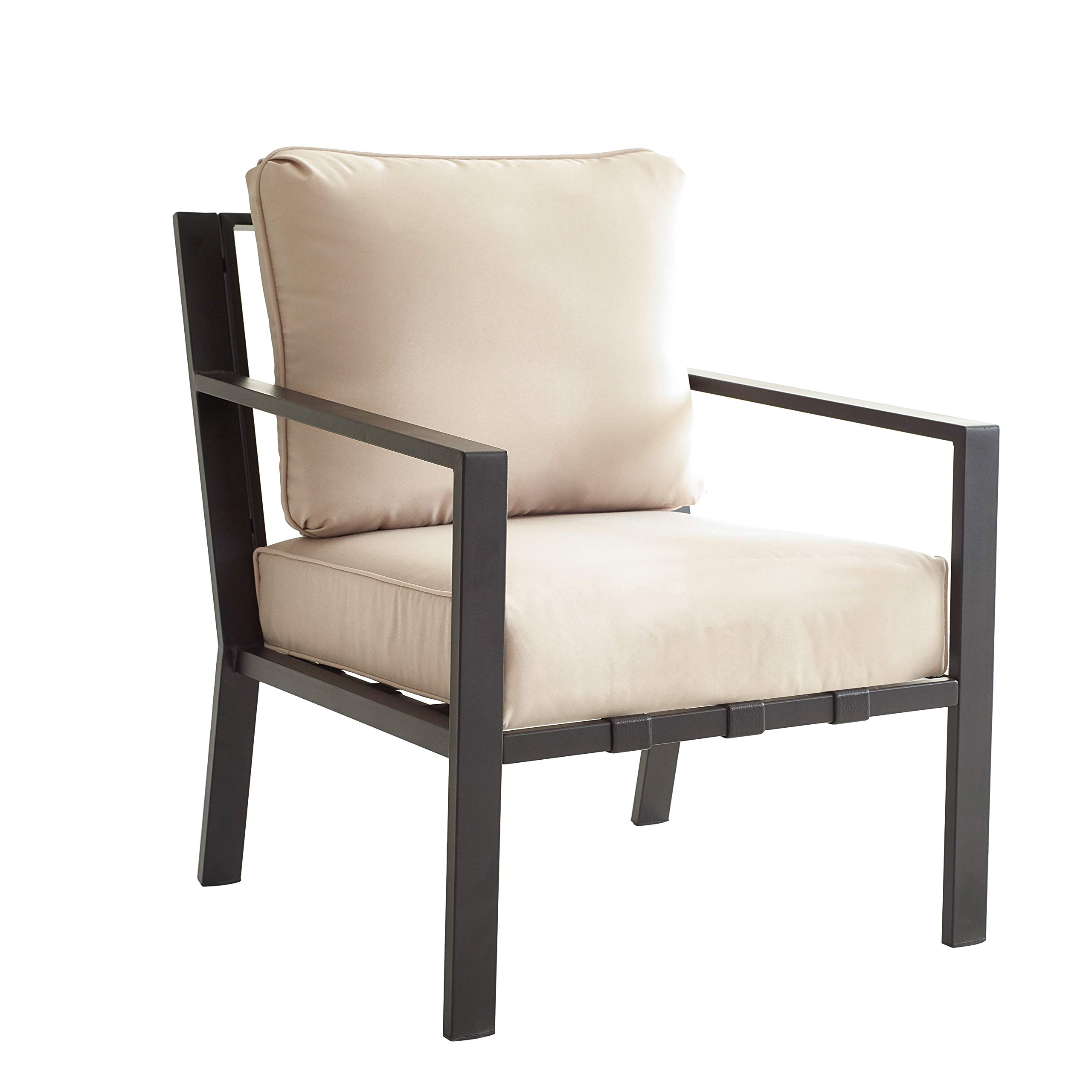 LOKATSE HOME Outdoor Metal Dining Set with Beige Cushions - Steel Frame Patio Furniture for Porch, Deck, Poolside & Backyard | Perfect for Outdoor Entertaining, Relaxing & Dining Al Fresco