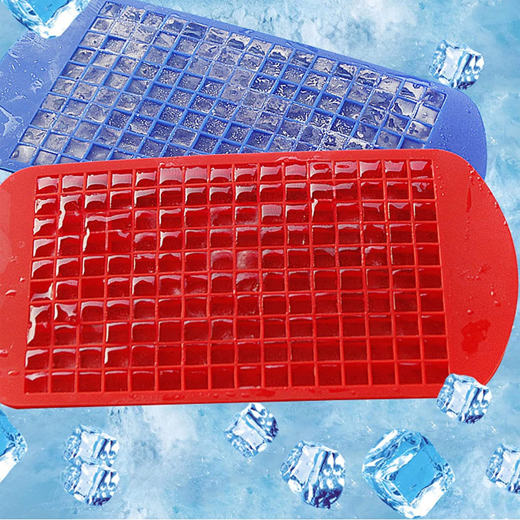 3Pcs Silicone Mini Ice Cube Trays - 160 Grids Square Ice Molds for Freezer, Baby Food, Whiskey & Cocktails | Perfect for Parties, Home Bars & Beverage Chilling (Red)