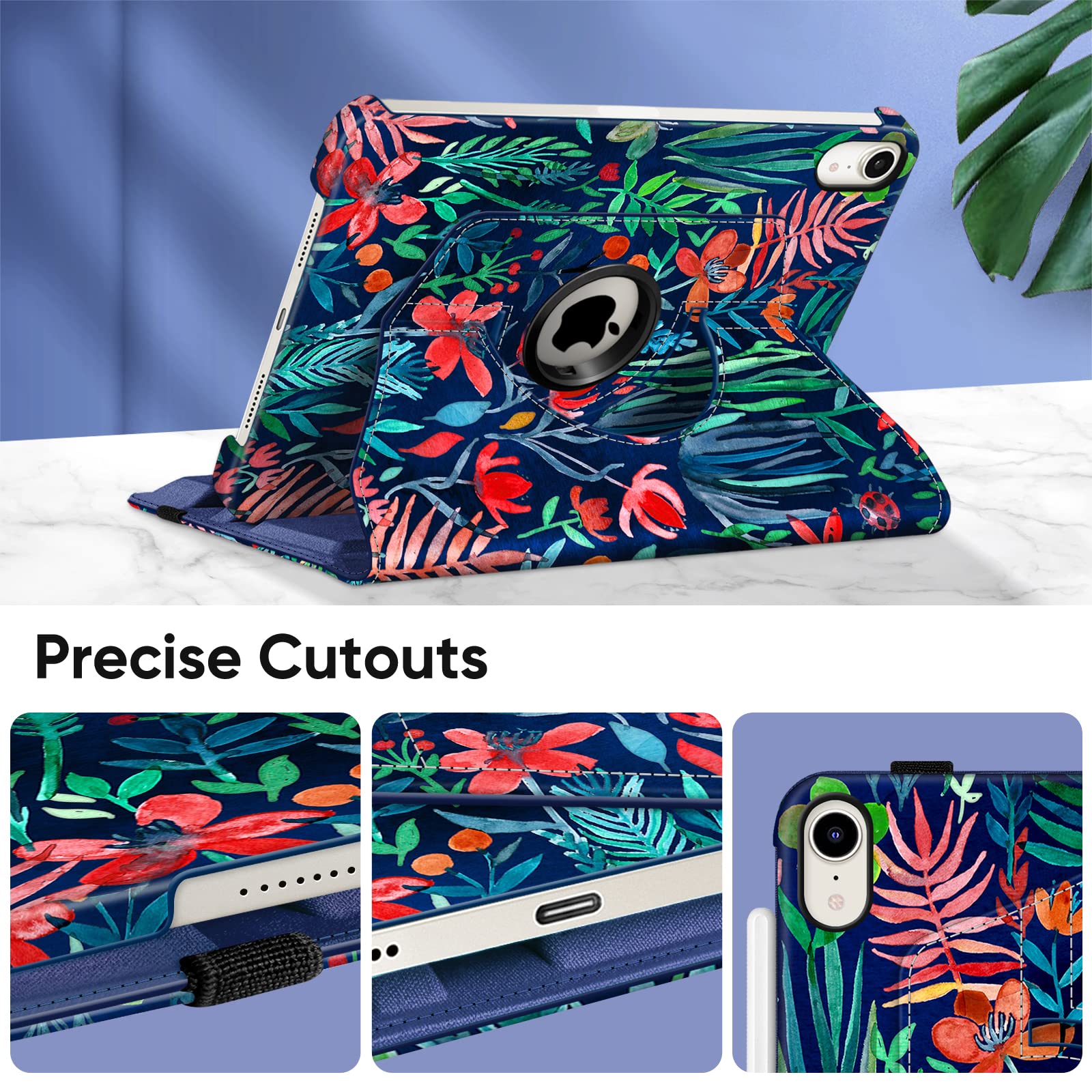 Fintie 360 Rotating Stand Case for iPad Mini 7 (2024, A17 Pro) & iPad Mini 6 (8.3 Inch) - Protective Cover with Auto Wake/Sleep | Jungle Night Design | Perfect for Work, Travel & Home Use