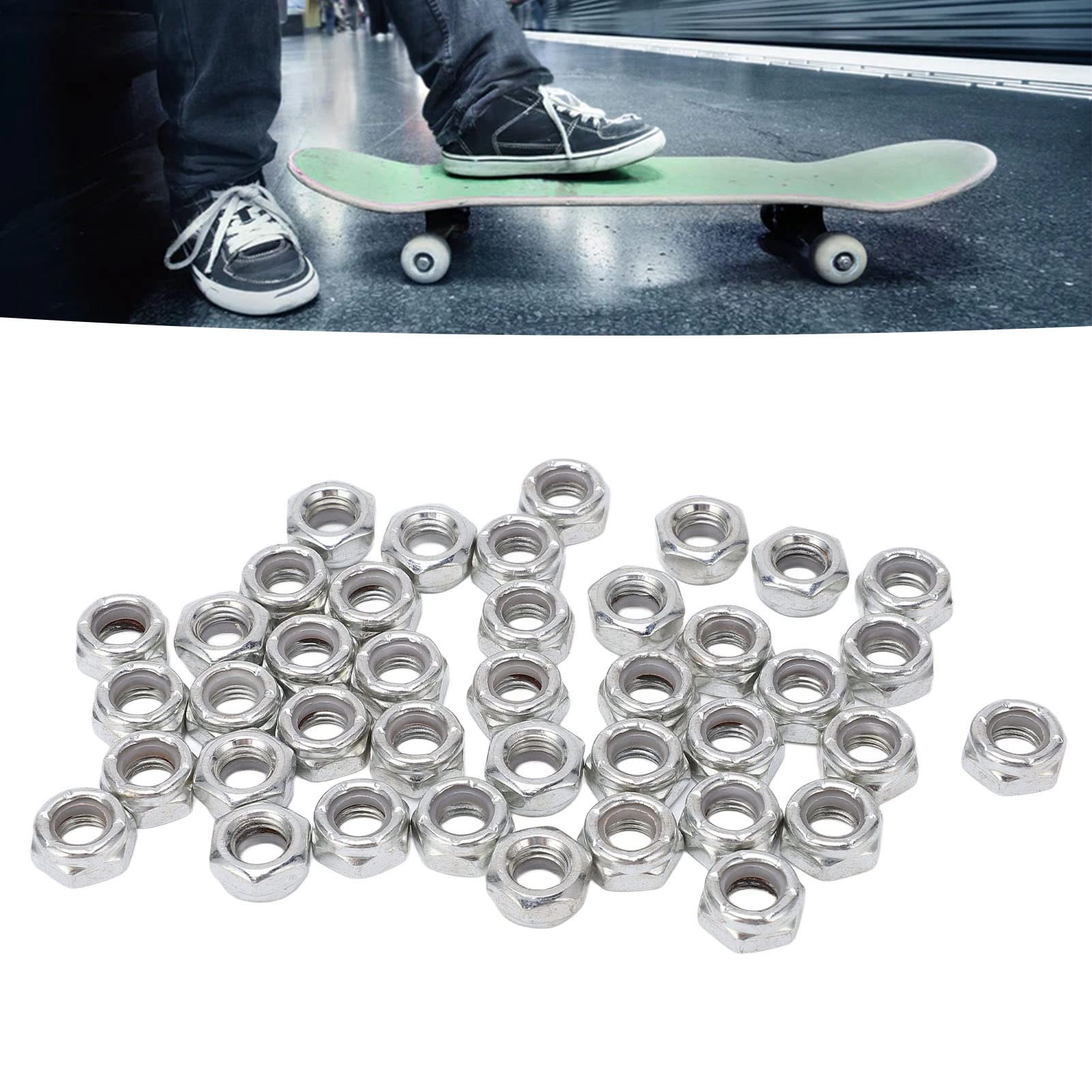 40pcs Carbon Steel Skateboard Axle Nuts & Truck Hardware Kit - Durable Silver Skateboard Parts for Skateboards, Outdoor Scooters & Longboards | Perfect for Street Skating, Park Riding & DIY Board Maintenance