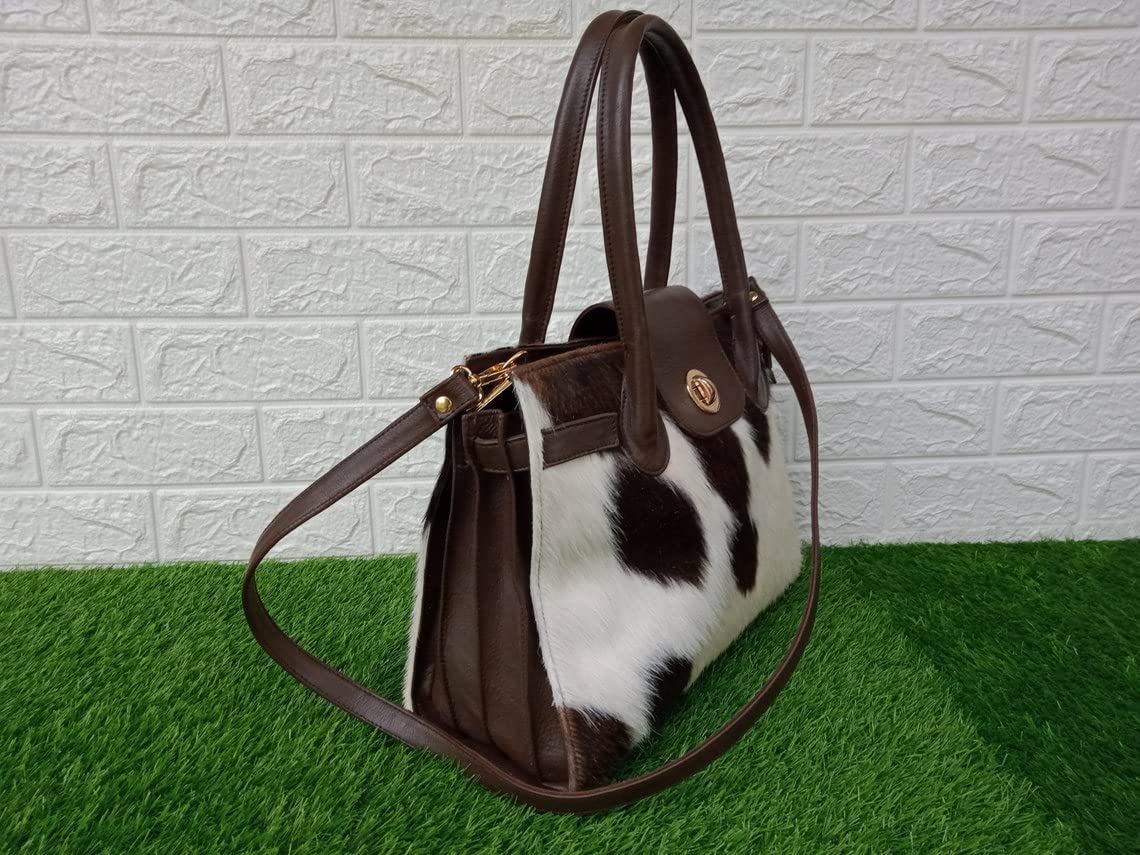 Premium Genuine Cowhide Leather Tote Bag for Women - Hair-On Shoulder Bag with Adjustable Strap - Stylish Satchel Handbag for Work, Travel & Everyday Use