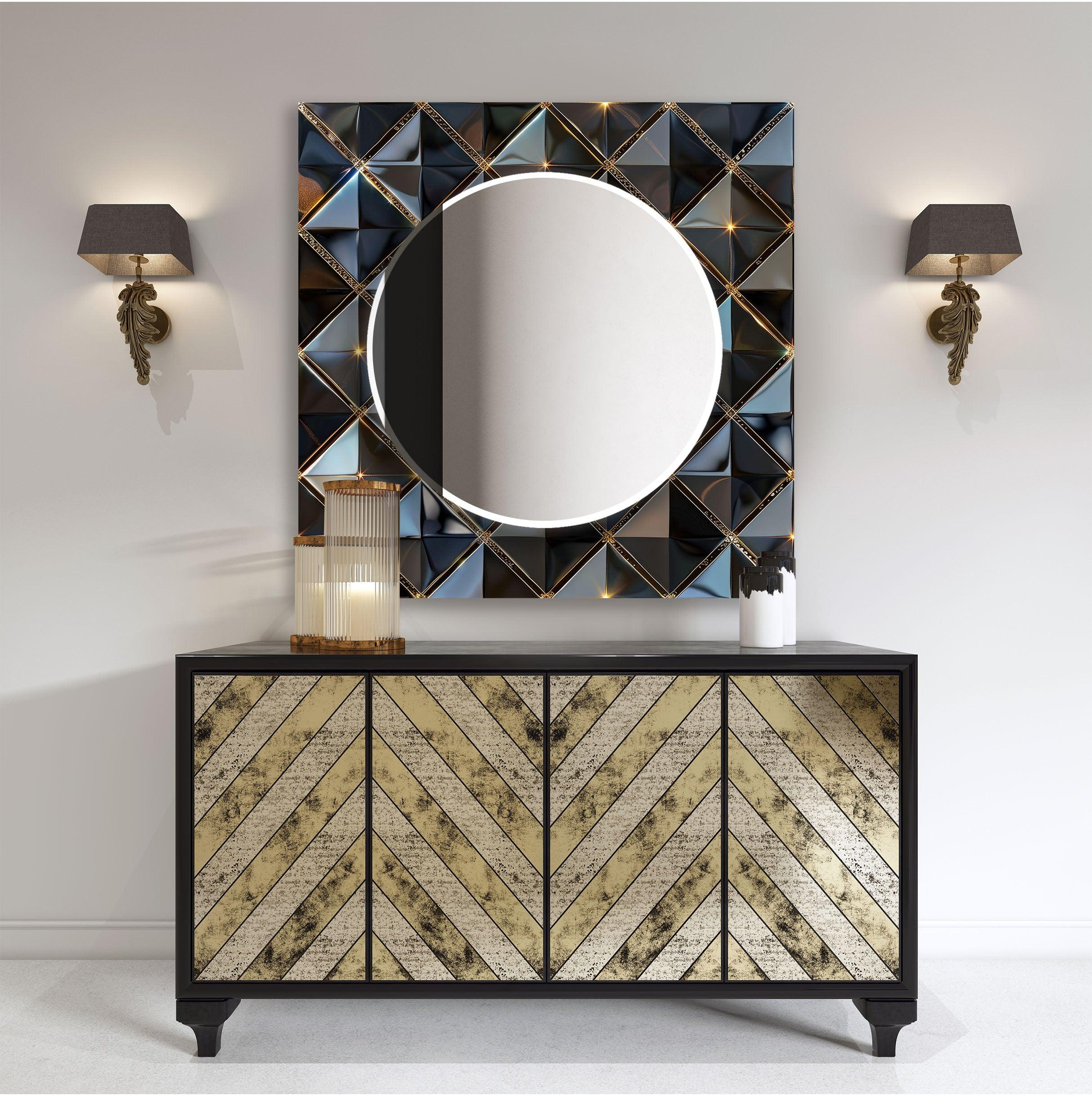 Modern Black Geometric Wall Mirror - Stylish Home Decor for Living Room, Bedroom & Entryway - Perfect for Selfies & Interior Design