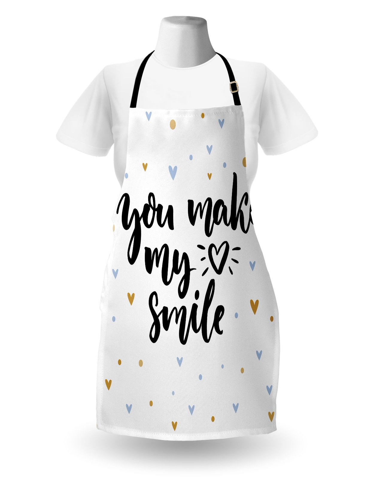Ambesonne Unisex Kitchen Apron - 'You Make My Heart Smile' Love Lettering Print, Adjustable Neck for Cooking, Baking & Gardening, Adult Size (Black/Blue) - Perfect for Valentine's Gifts, Couples Cooking & Romantic Date Nights