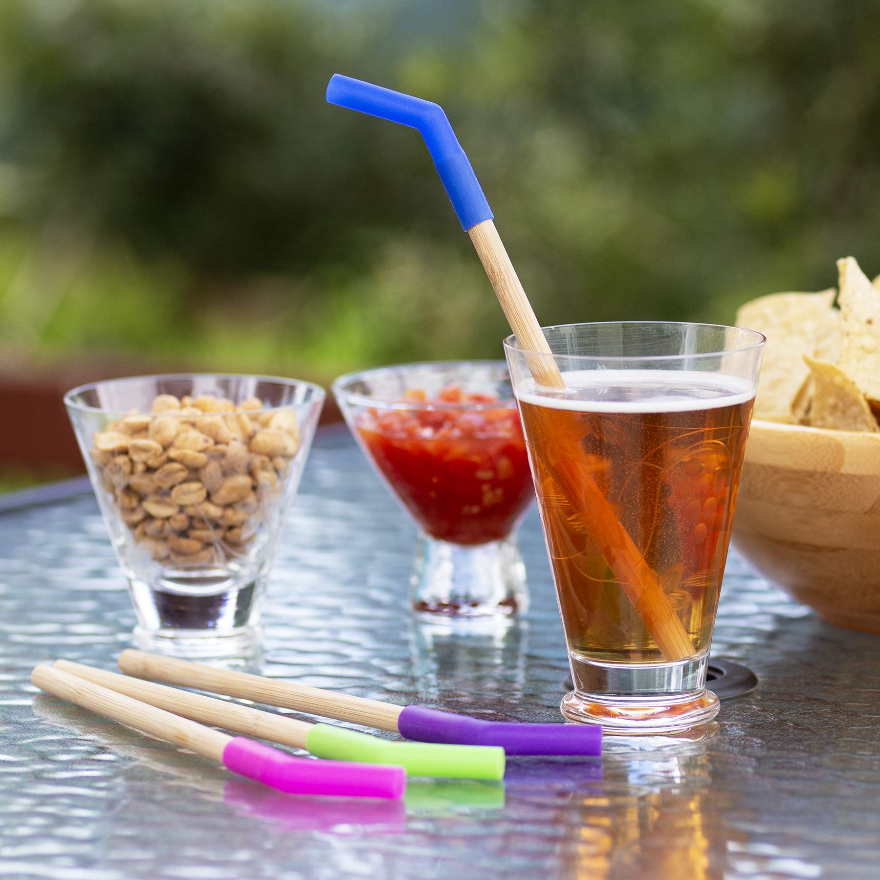 Eco-Friendly Bamboo Drinking Straws with Silicone Tips - 2 Pack Reusable Dishwasher Safe Straws for Smoothies, Cocktails & Iced Coffee | Sustainable Alternative to Plastic Straws