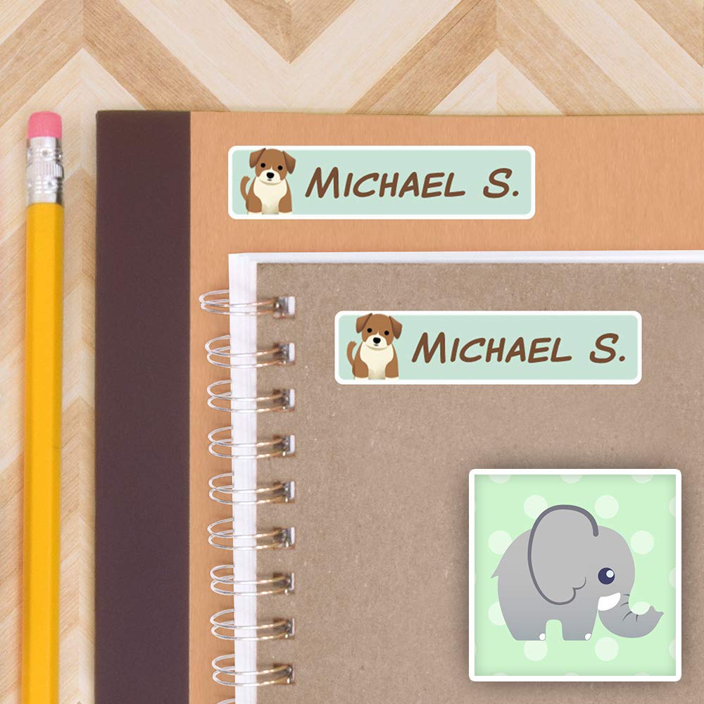 Waterproof Personalized Name Labels - 36 Large Peel & Stick Labels with Elephant Design for Kids School Supplies, Lunch Boxes & Water Bottles