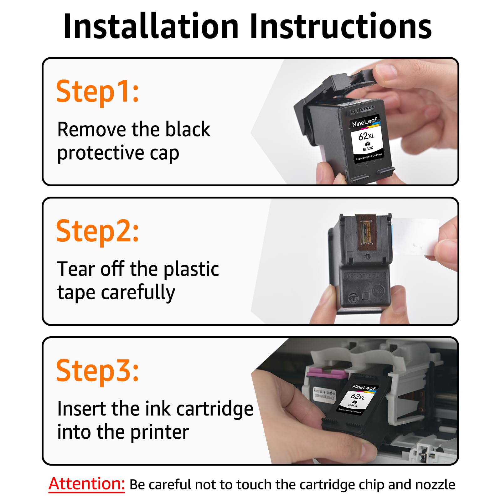 NineLeaf Remanufactured HP 62XL Black Ink Cartridge Replacement (1 Pack) - Compatible with Envy 5540/5640/5660/7644/7645 & OfficeJet 5740/8040/200/250 Series Printers - Perfect for Home Office Printing & School Projects