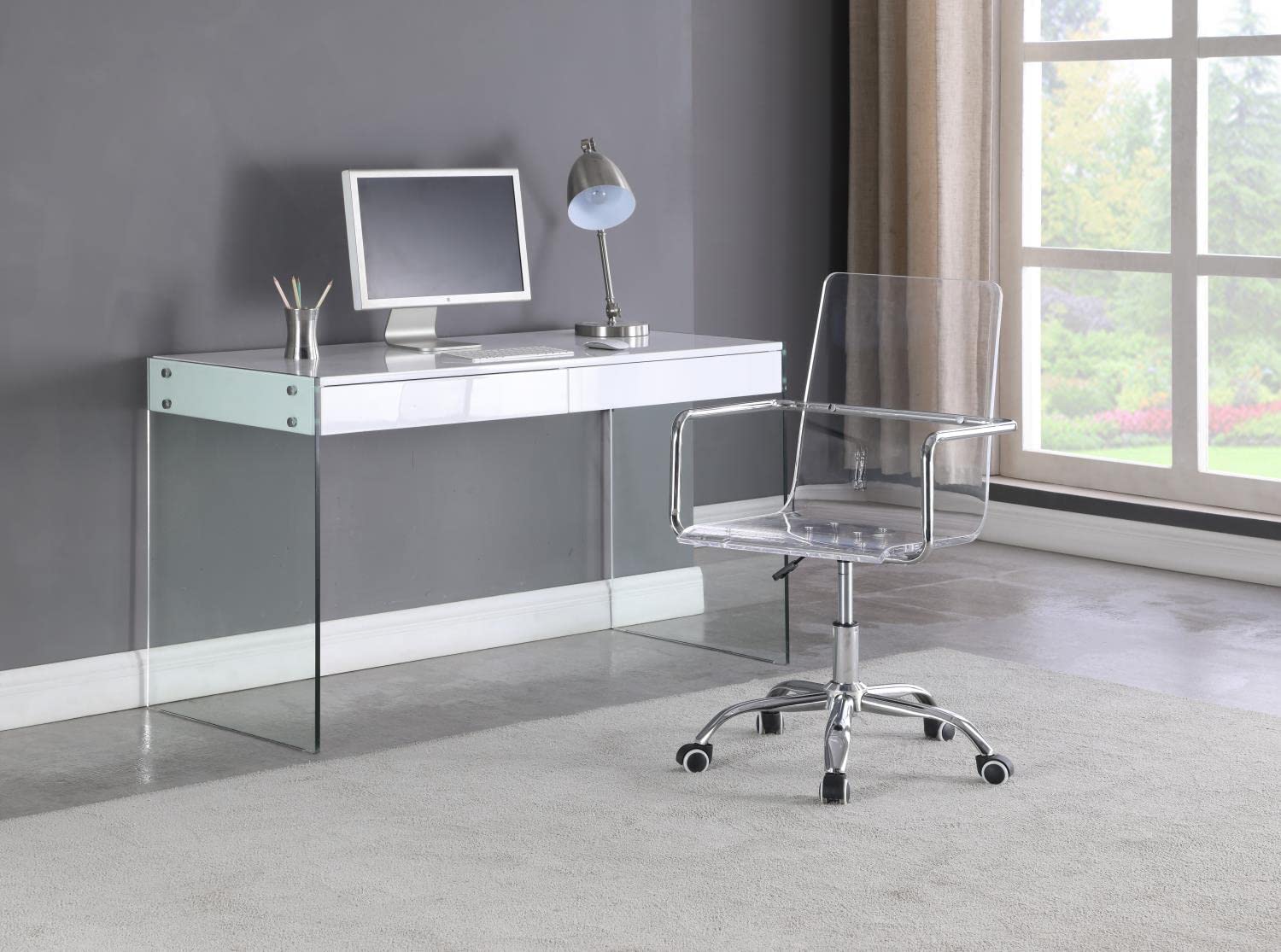 Modern Gloss White Glass Desk for Home Office & Study