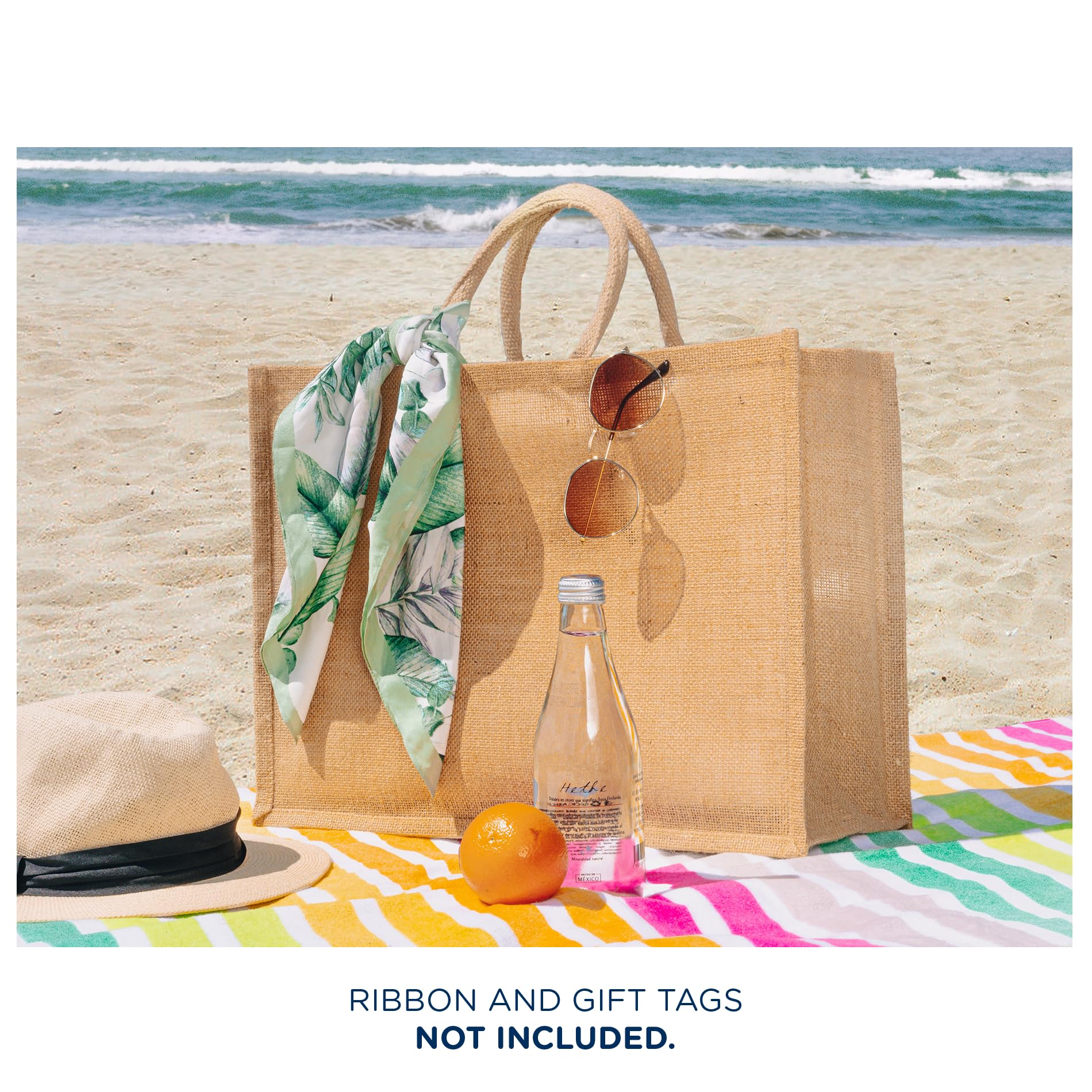 10 Pack Extra Large Jute Burlap Tote Bags - 18”x13”x8” Eco-Friendly Beach Bags with Cotton Handles for Shopping, Groceries, Picnics & Farmers Market