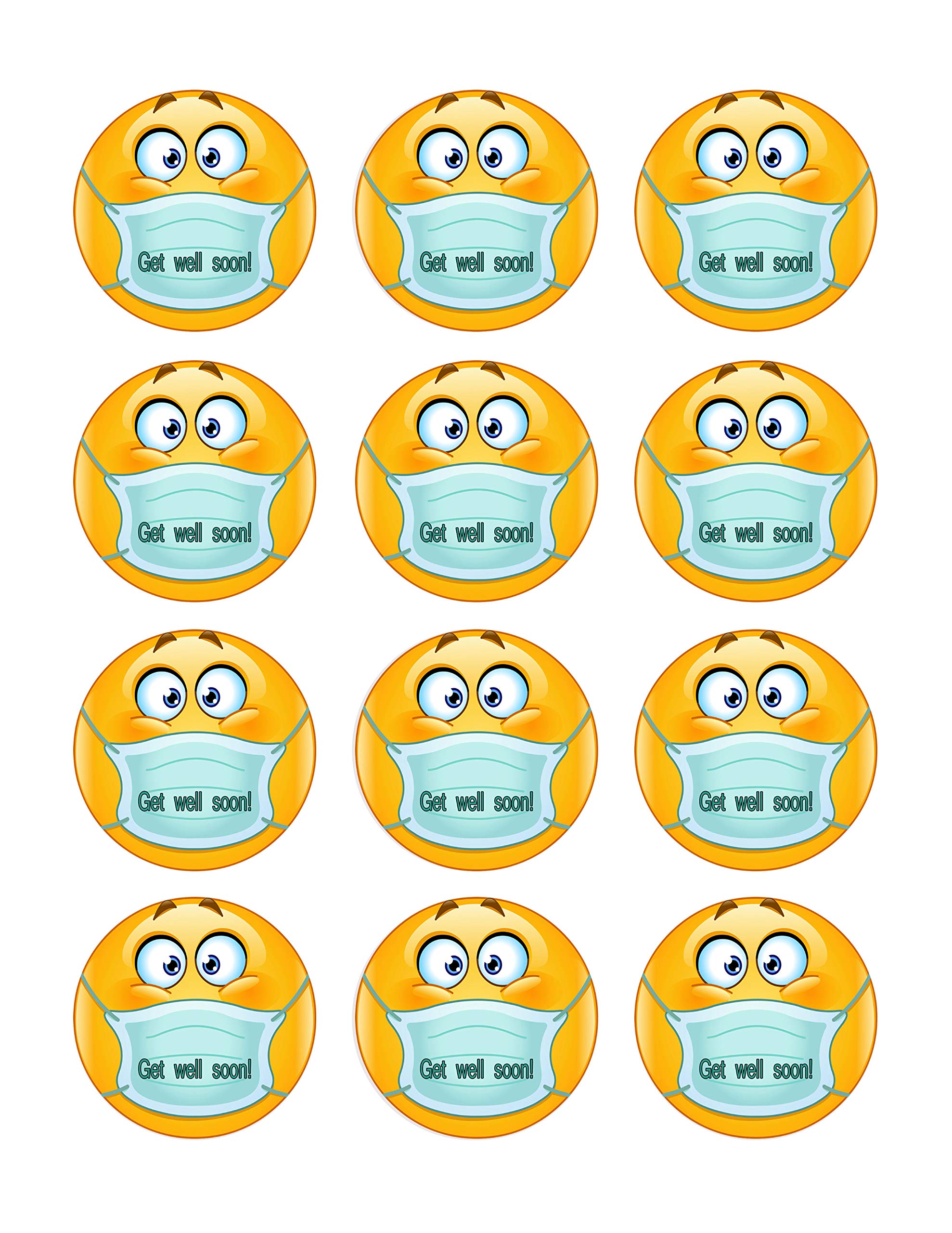 Edible Emoji with Mask Cupcake Toppers - 2 Inch Fondant Decorations (12 Pieces/Sheet) for Birthday Parties, Baby Showers & Holiday Baking