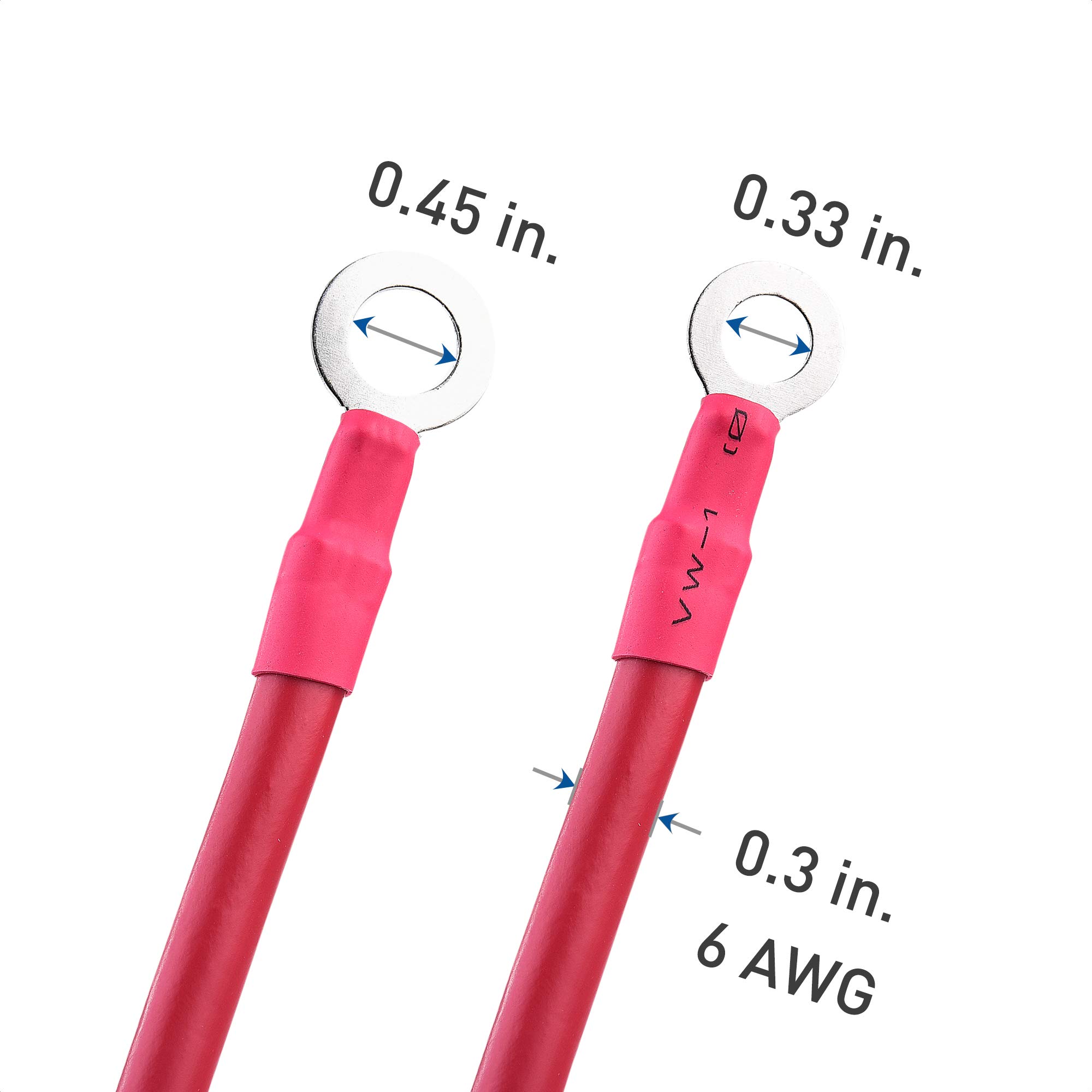 Premium 6 Gauge Battery Cable Set (3 Feet) - Oxygen-Free Copper Inverter Power Wires - Black & Red Pair for Car Audio, Solar Systems & RV Power Connections
