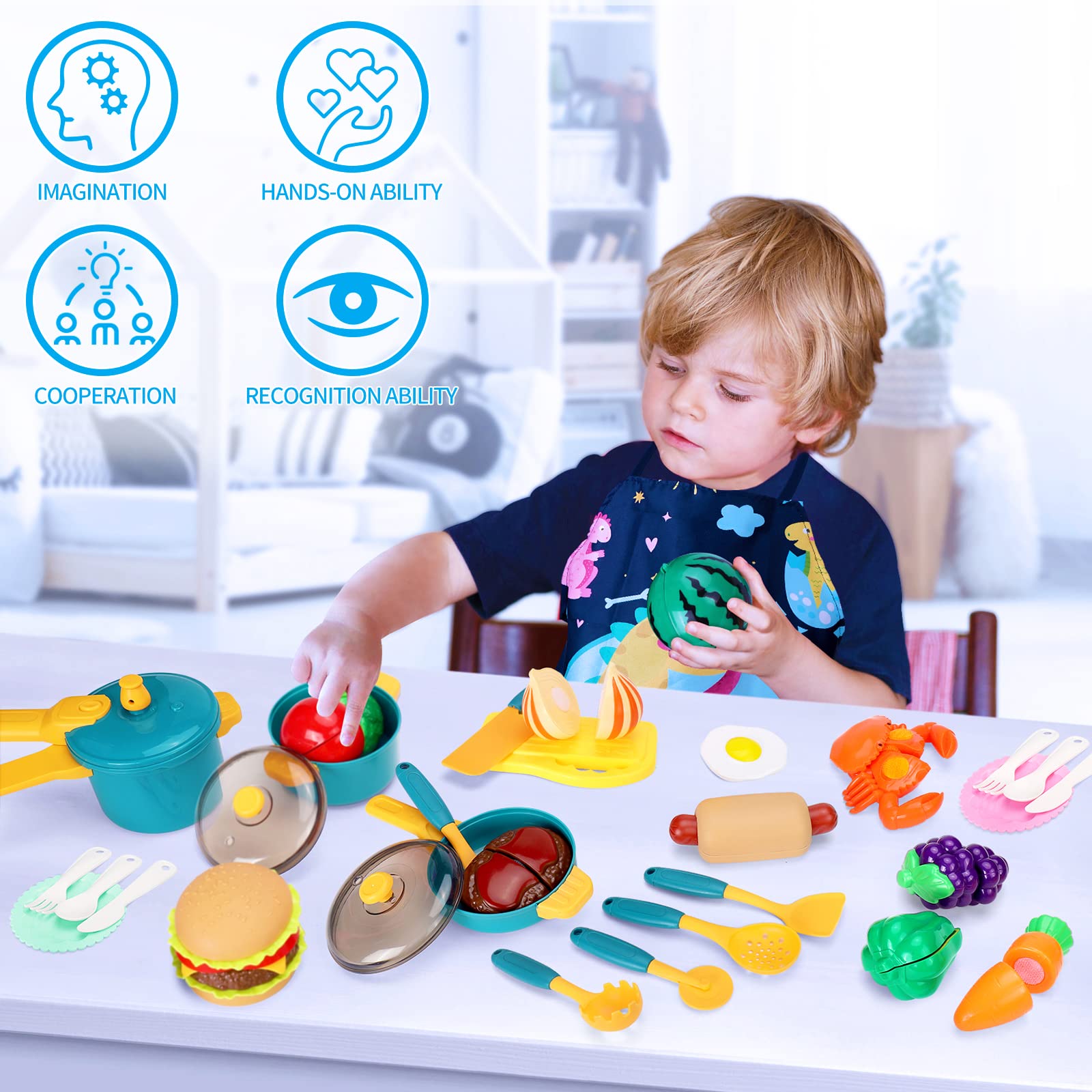 **Kids Pretend Play Kitchen Set - Toy Pots, Pans & Cooking Utensils with Fake Play Food - Toddler Kitchen Playset for Boys & Girls - Perfect Gift for Imaginative Cooking Fun at Home**