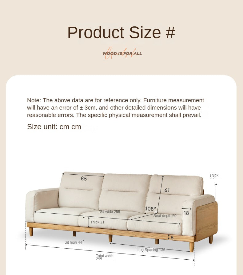 Premium Oak Solid Wood Straight High Back Cloth Leather Sofa - Modern Living Room Furniture for Home Office & Lounge Comfort