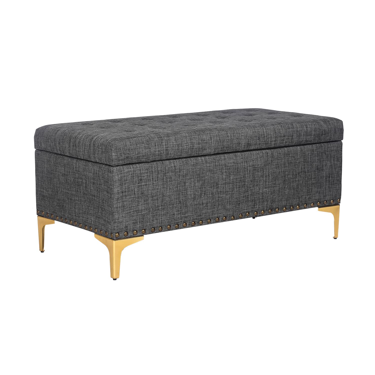 Dark Gray Linen Button Tufted Storage Ottoman Bench with Metal Legs - Multi-Functional Footrest, Toy Chest & Coffee Table for Bedroom, Living Room & Entryway | Perfect for Small Space Organization & Extra Seating