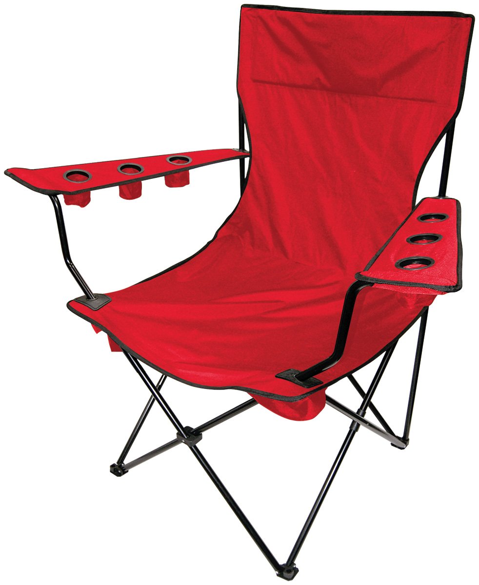Extra Large King-Size Folding Camping Chair with Multiple Cupholders | Heavy-Duty Outdoor Kingpin Seat in Red | Perfect for Backyard, Beach, and Tailgate Parties