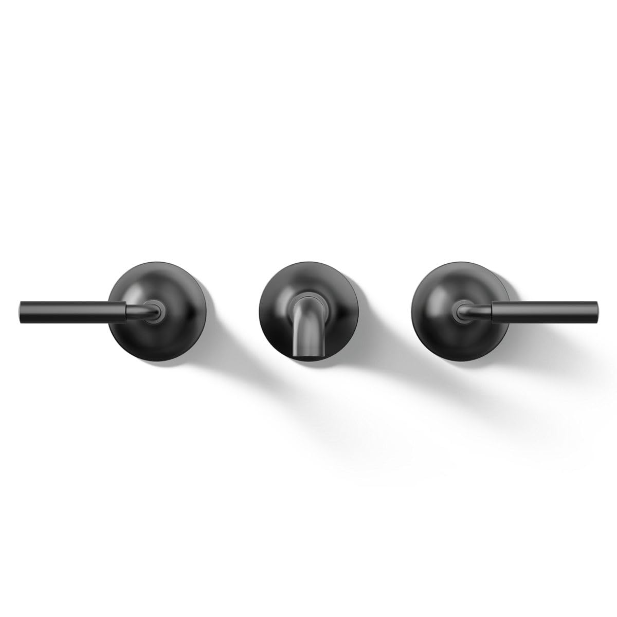 Kohler T26439-4-BL Matte Black Wall-Mount Bathroom Sink Faucet Set with Two Lever Handles - Modern Waterfall Spout Design for Powder Room, Guest Bath & Small Space Installation
