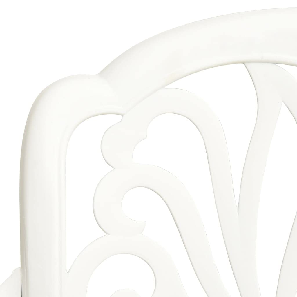 vidaXL 3-Piece Bistro Set - White Cast Aluminum Outdoor Table and Chairs for Balcony, Yard, Park | Industrial Style Patio Furniture for Relaxing & Entertaining