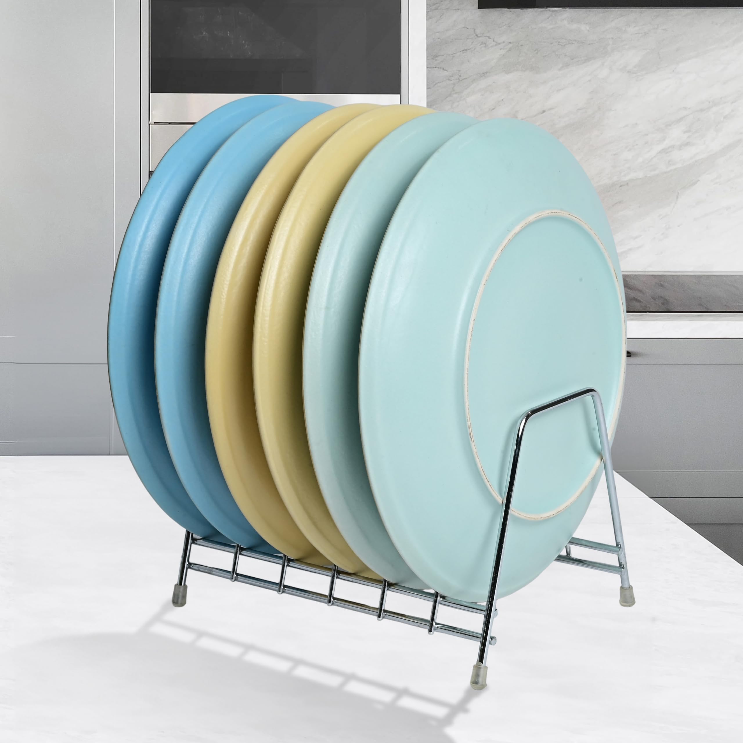 ALKOS Stainless Steel Thali Rack - 6 Section Dish Plate Holder Stand for Kitchen, Lid & Utensil Organizer, Perfect for Indian Thali, Lunch Plates & Kitchen Storage
