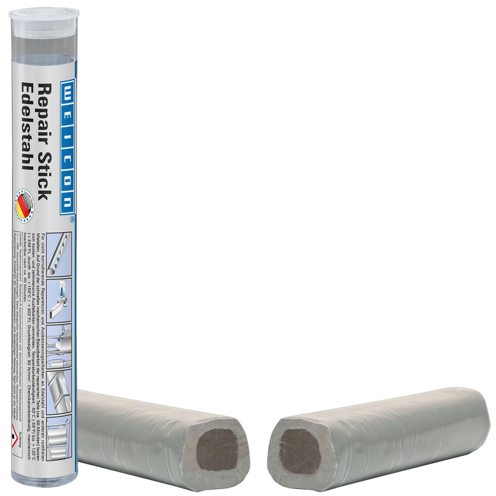 WEICON Stainless Steel Repair Stick - 2 Component Epoxy Adhesive for Metal, Housings & Containers (115g) | Durable Bonding Solution for Kitchenware, Automotive & Industrial Repairs