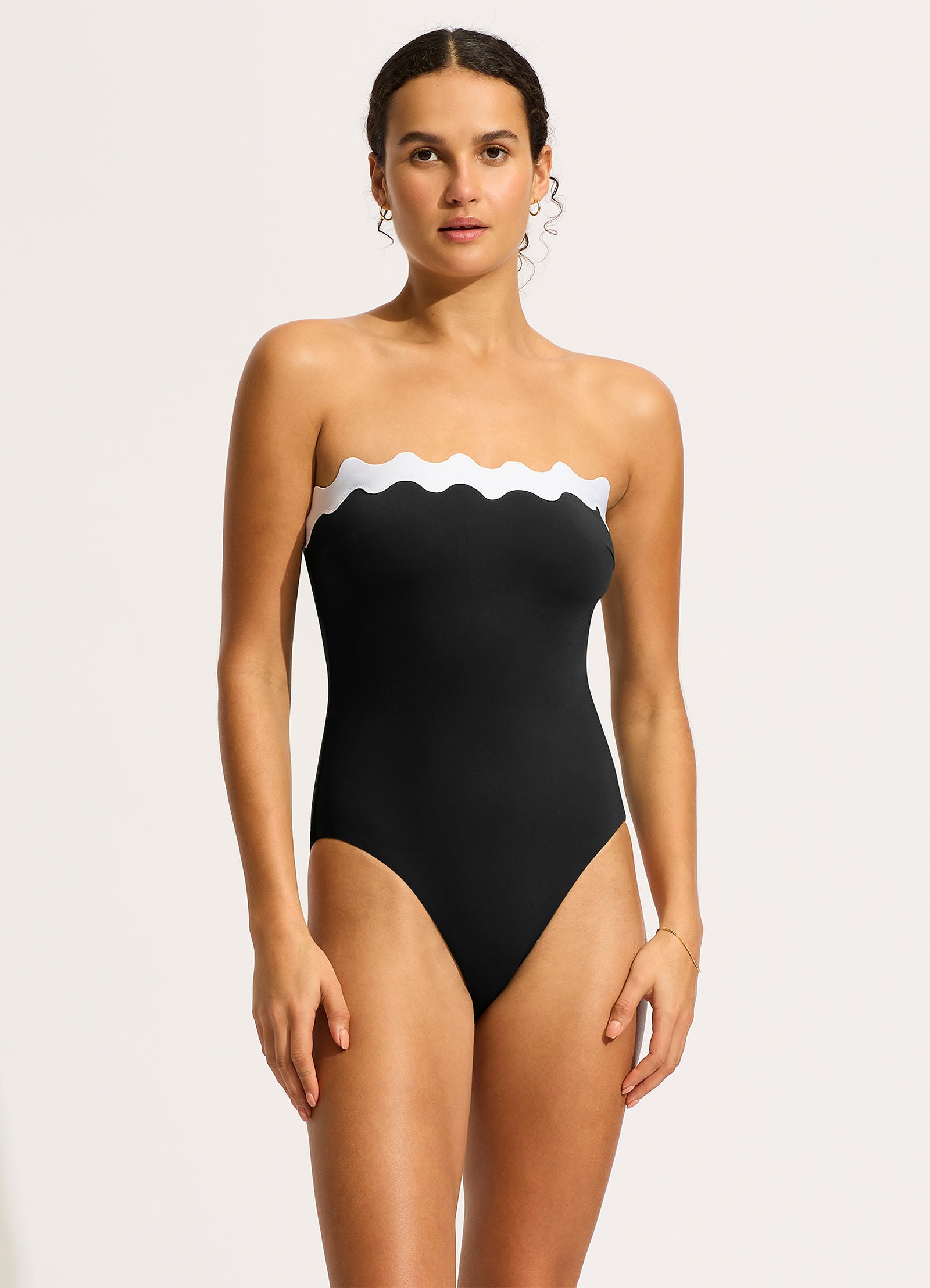 Gia Ric Rac Bandeau One Piece Swimsuit - Black | Women's Sexy Monokini Bathing Suit for Beach, Pool & Vacation