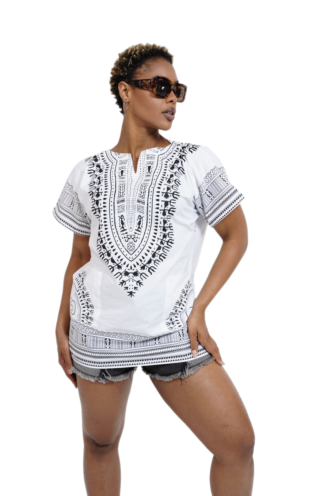 African Print Dashiki Shirt for Men & Women | White Unisex African Tunic | Festival Wear, Cruise Outfit, Concert Attire | DP3830M | Perfect for Cultural Events, Beach Vacations & Summer Parties