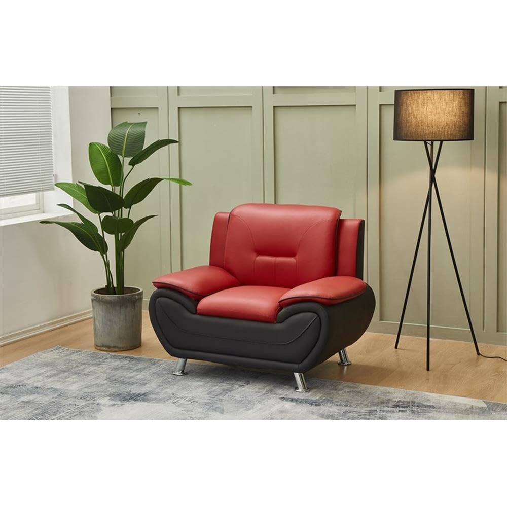 Montac Modern Living Room Chair - Black/Red Accent Upholstered Armchair for Home Office, Lounge & Reading Nook - Comfortable Seating Furniture for Small Spaces