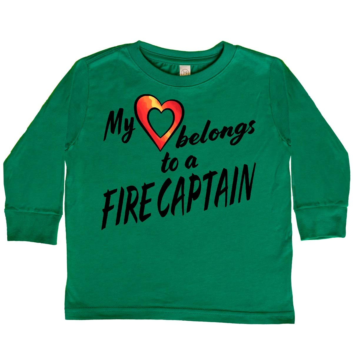 inktastic My Heart Belongs to a Fire Captain Toddler Long Sleeve T-Shirt - Cute Casual Outfit for Daycare, Playdates & Family Photos