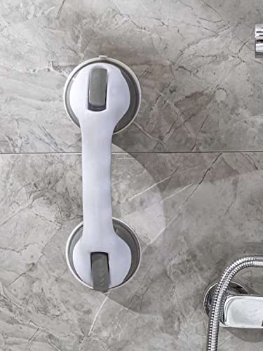 2 Pack Strong Suction Cup Grab Bar for Shower, Toilet & Bathroom - Non-Slip Armrest Handle with Dual Locking for Tiles, Glass, Hard Plastic & Cabinets - Light Gray (Ideal for Elderly, Disabled & Safety Support)