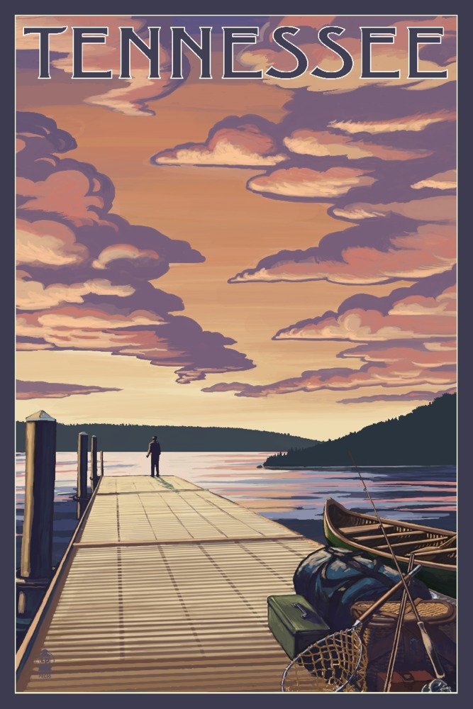 Tennessee Dock Scene and Lake - 36x54 Giclee Gallery Print - Travel Poster Wall Art Decor for Living Room, Office & Bedroom - Perfect for Home, Vacation House & Gift