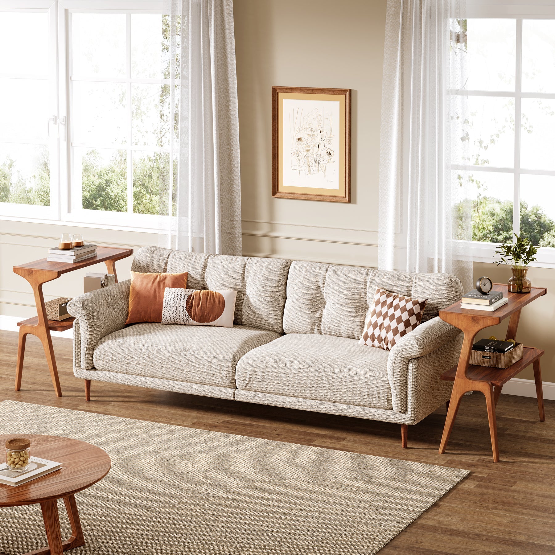 2 Tier End Table with Storage Shelf - Slim Sofa Side Table for Living Room, Bedroom, or Office - Modern & Space-Saving Design