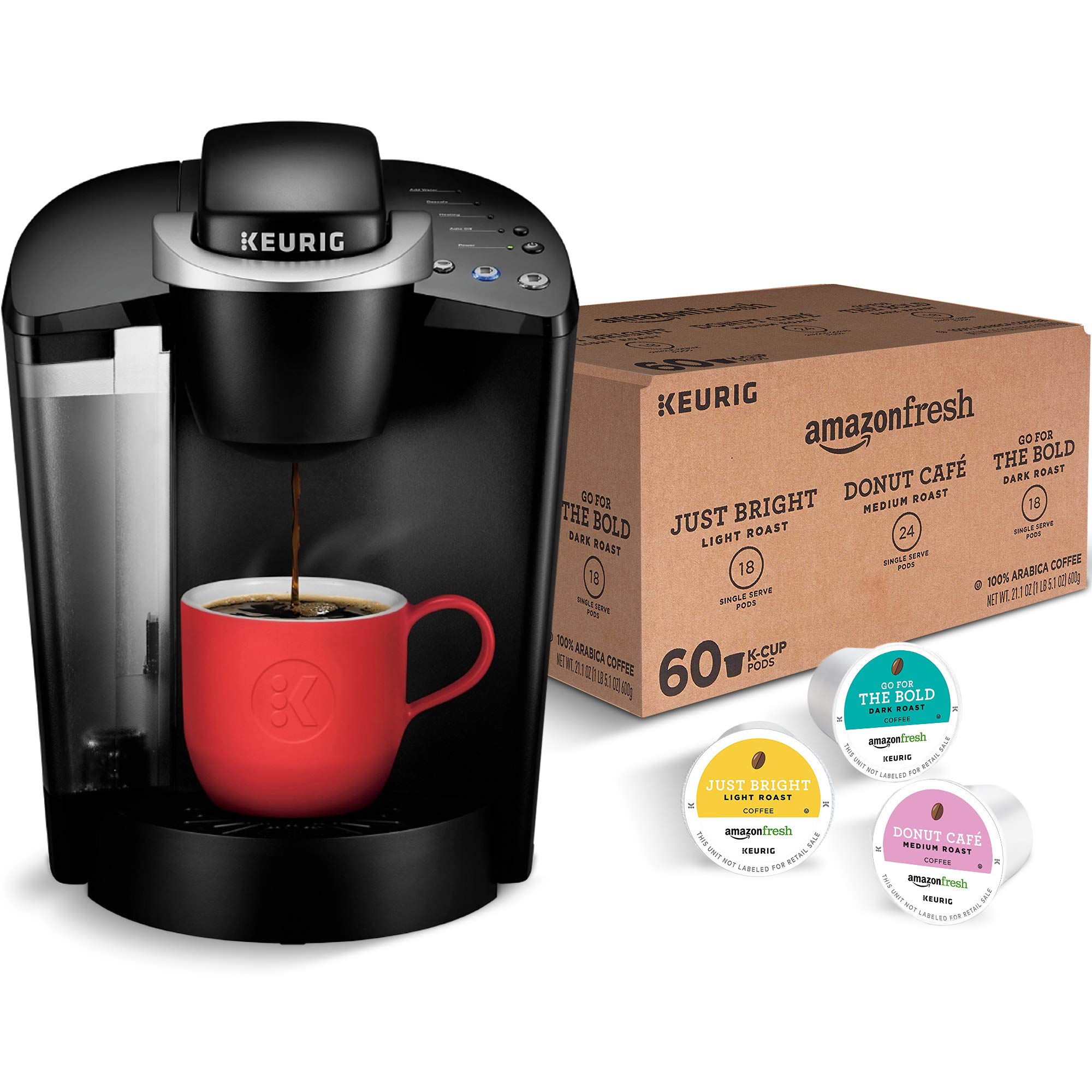 Keurig K-Classic Single Serve Coffee Maker with 60-Count AmazonFresh Coffee Variety Pack (3 Flavors) - Perfect for Home, Office, and Small Spaces