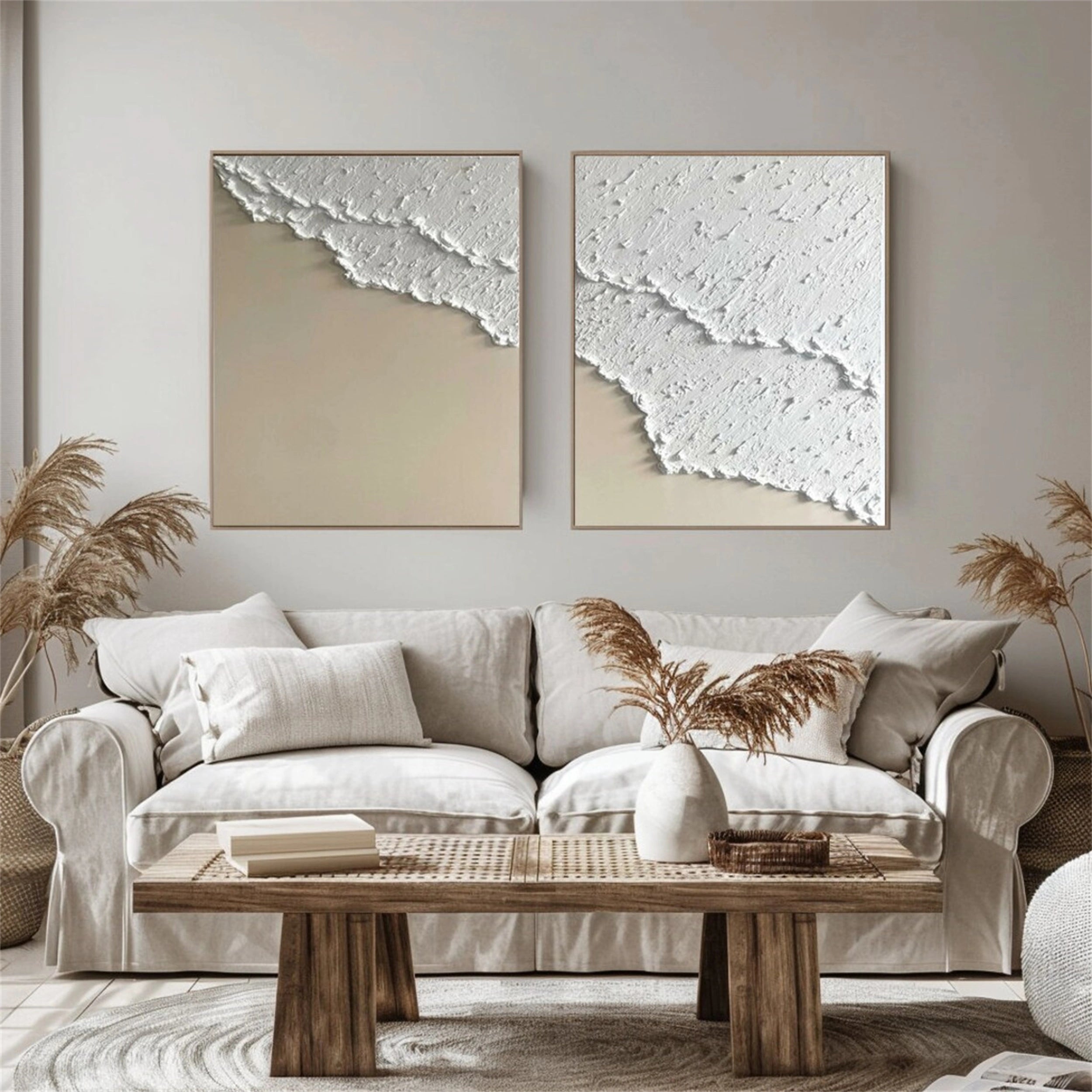 Ocean and Sky Wall Art Set of 2 - Handmade Canvas Paintings for Home Decor (OS 108) | Perfect for Living Room, Bedroom & Office Decorations