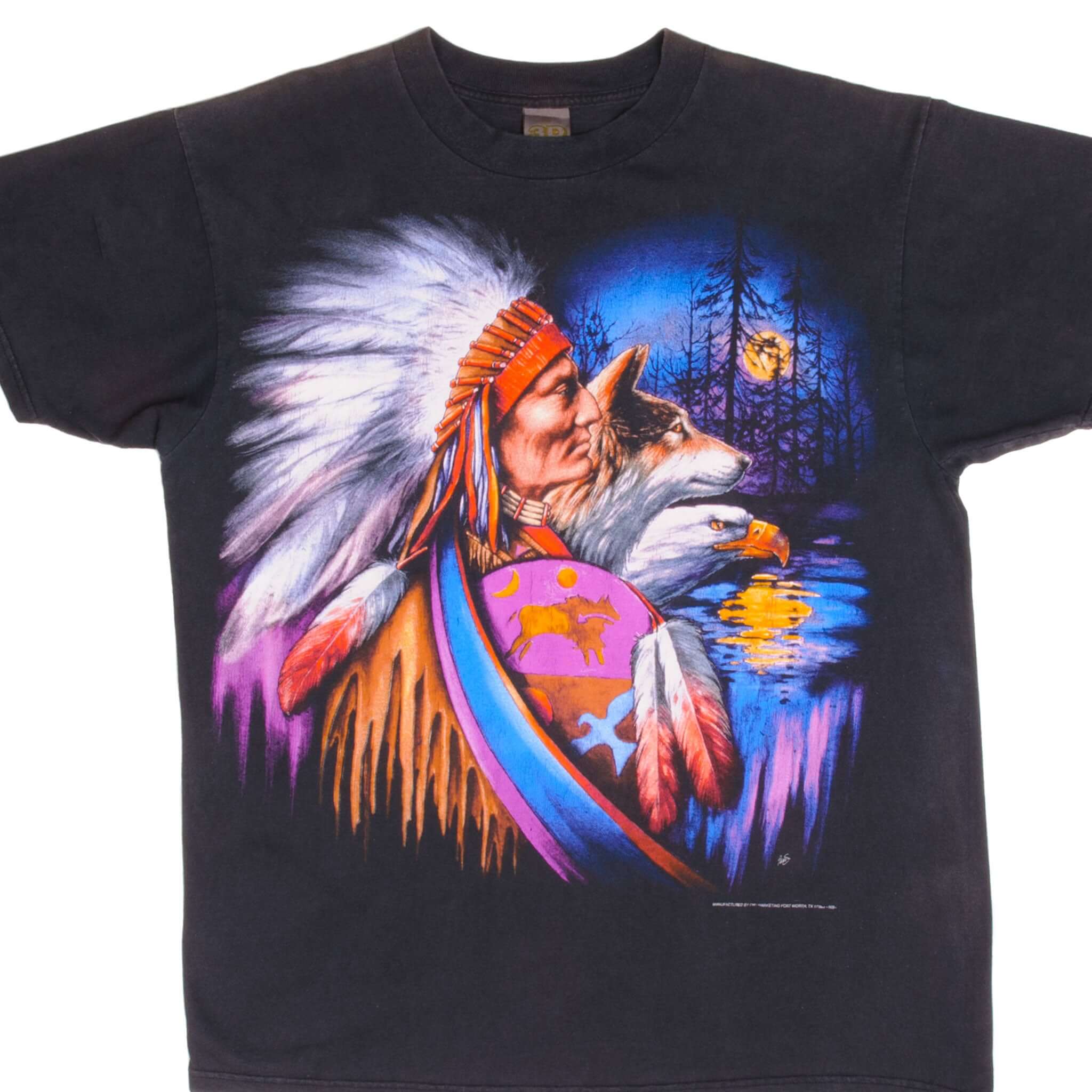 Vintage 3D Emblem Indian Chief Graphic T-Shirt 1993 Retro Style XL Size 100% Cotton Made in USA - Perfect for Casual Wear, Biker Events & Vintage Collectors