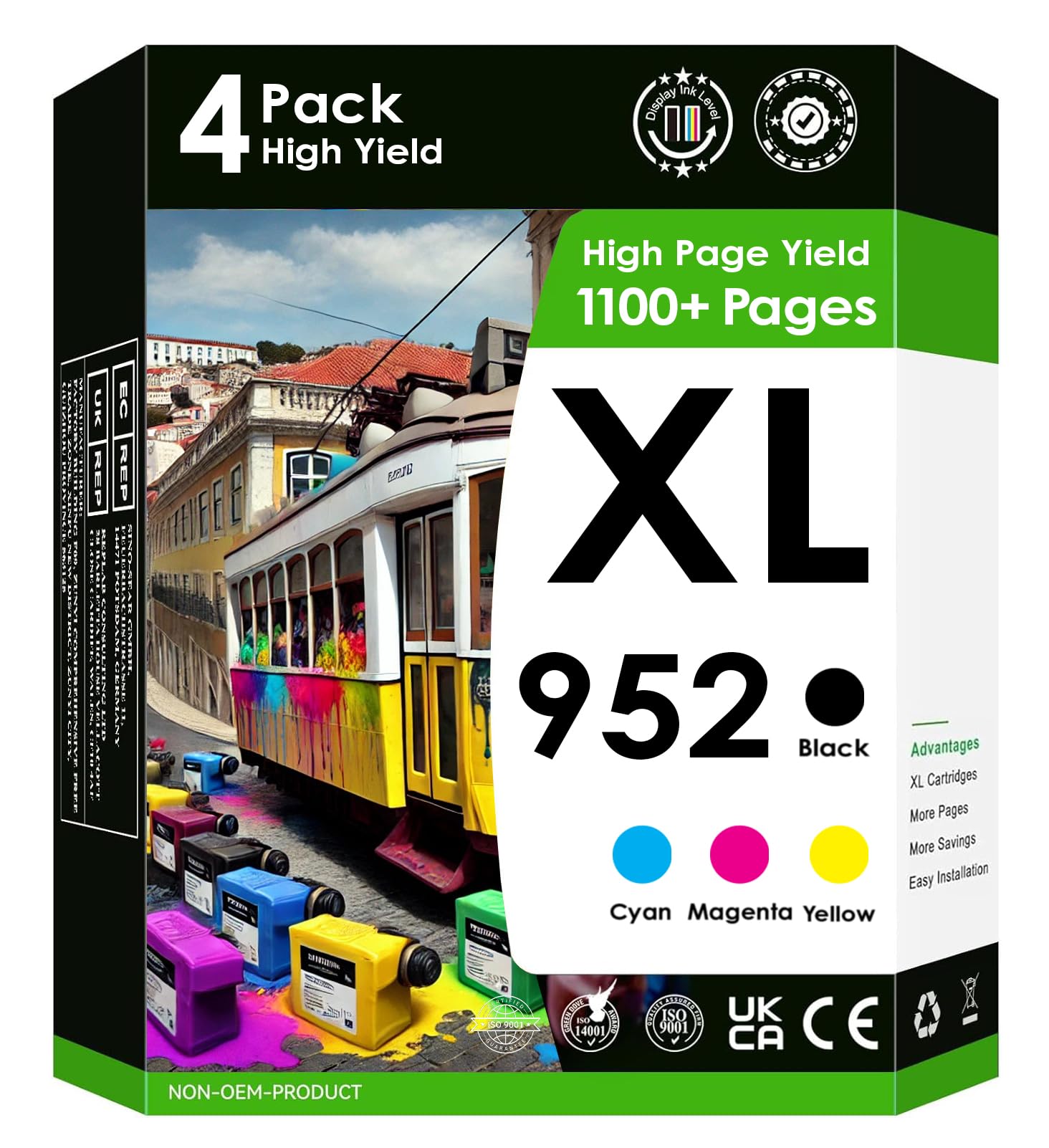 High Yield HP 952 XL Compatible Ink Cartridges - 4 Pack (Black, Cyan, Magenta, Yellow) for Officejet Pro 8210/8216/8710/8715/8702/7720/7740/8720/8730 Printers - Perfect for Home Office & Small Business Printing Needs