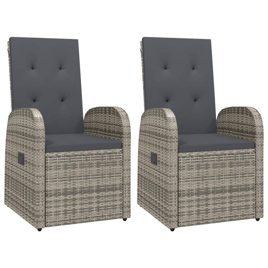Premium PE Rattan Patio Chairs Set of 2 - Weatherproof Outdoor Recliners with Cushions for Garden, Balcony & Poolside | Comfortable Modern Gray Furniture | Perfect for Relaxing, Sunbathing & Entertaining Guests