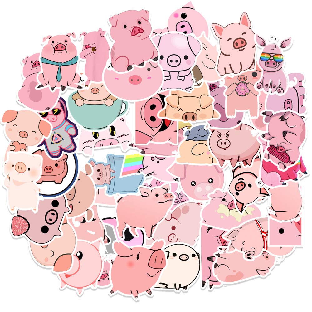 50 Pack Cute Pig Vinyl Stickers - Waterproof Decals for Water Bottles, Laptops, Cars, Hydro Flasks, Phones & Skateboards - Trendy Aesthetic Animal Stickers for Teens, Boys, Girls & Adults - Perfect for School, Office, DIY Crafts & Personalizing Belongings