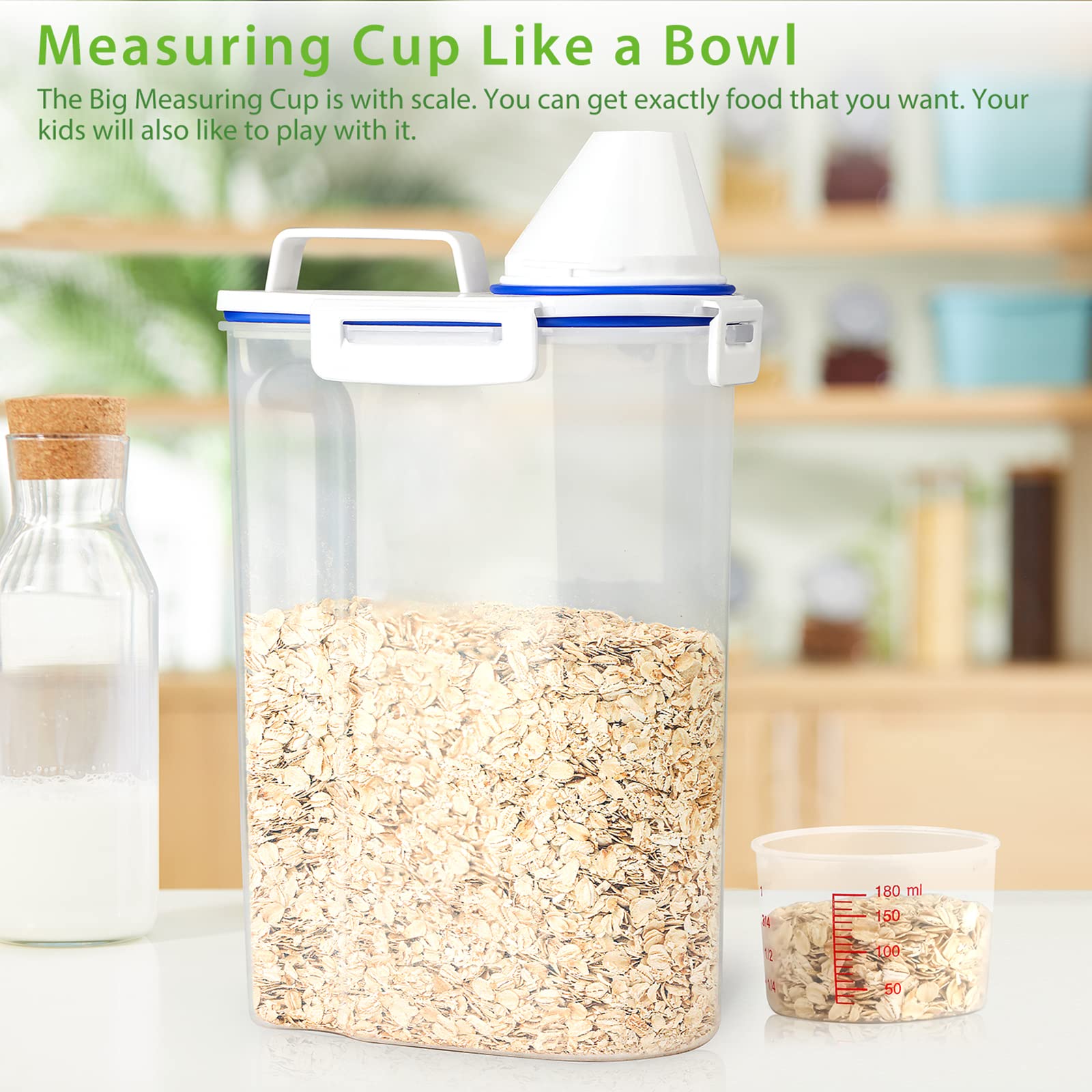 Airtight Rice Storage Container - 3 to 5Lbs BPA-Free Clear Plastic Food Canister for Dry Goods, Pet Food, Oatmeal, Grain, Cereal, Pasta & Flour | Perfect for Kitchen, Pantry Organization & Pet Food Storage