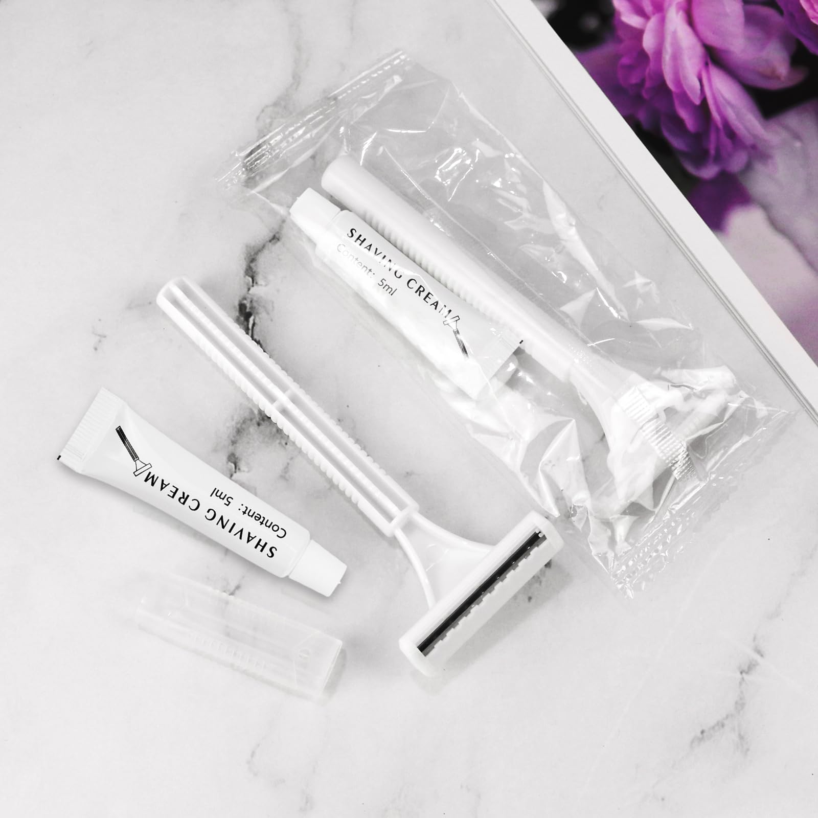 Bulk Disposable Razors with Blade Cover - 60 Individually Wrapped Razors with Shaving Cream for Hotels, Shelters & Nursing Homes | Travel & Personal Grooming Essentials