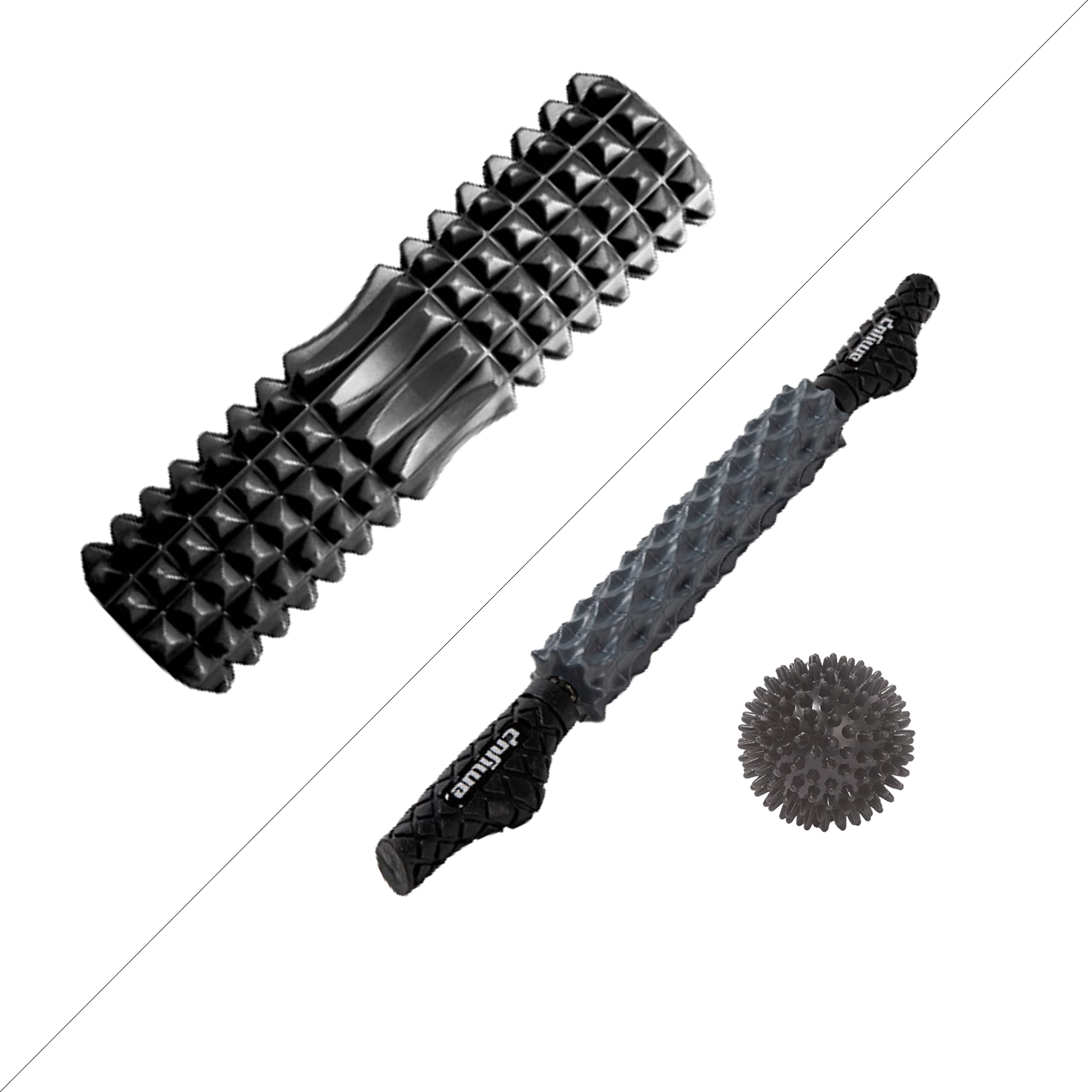 EZ_Peach 3-in-1 Foam Roller Kit for Deep Tissue Massage & Muscle Recovery - 45cm Massage Roller Stick & Therapy Ball for Pain Relief, Myofascial Release & Balance Exercises - Perfect for Athletes, Yoga & Home Workouts