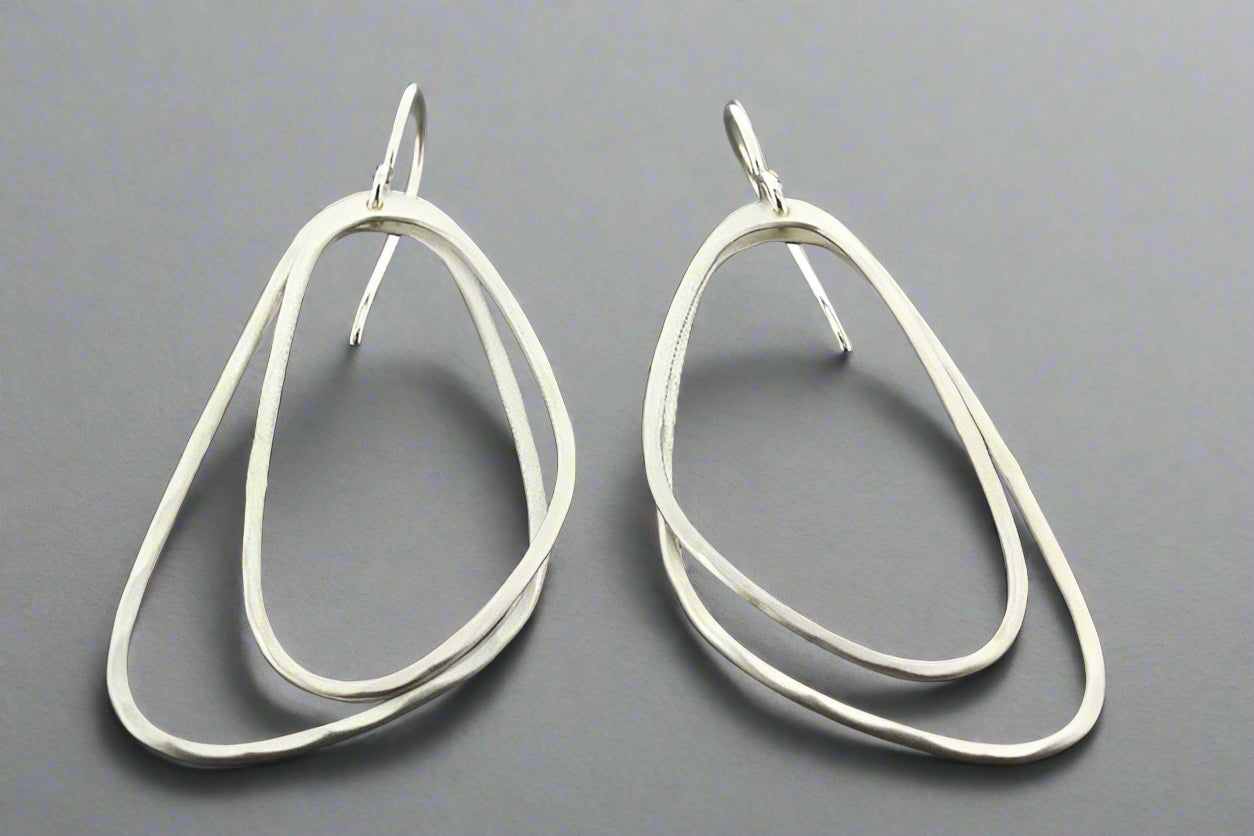 2 Pack Textured Sterling Silver Curved Triangle Earrings - Elegant Dangle Hoop Earrings for Women, Perfect for Parties, Weddings & Everyday Wear
