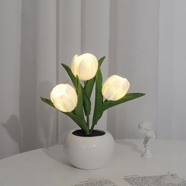 Mini Potted Tulip LED Night Light - Warm White USB-Powered Decorative Light for Bedroom, Nursery, Living Room - Perfect for Relaxation, Gift & Home Decor