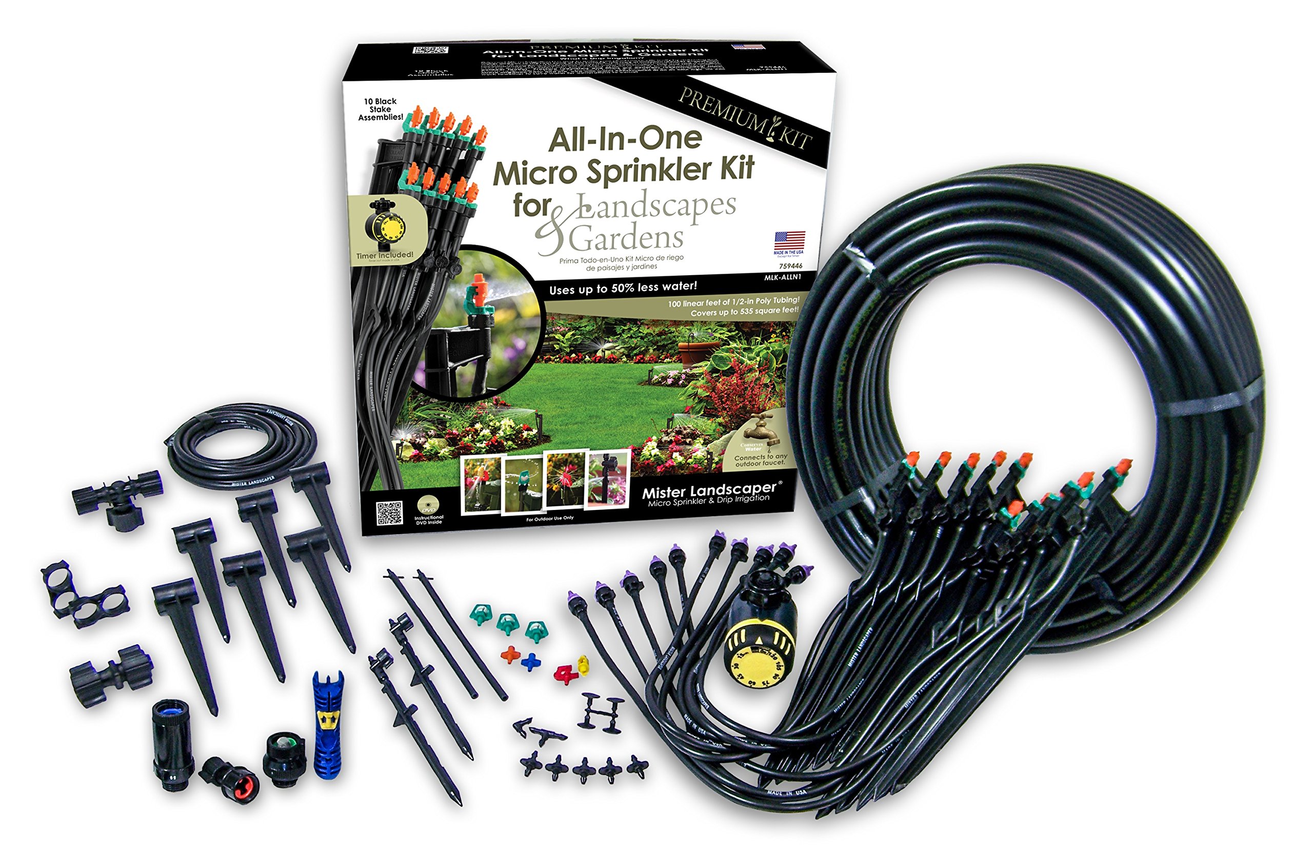 Mister Landscaper Premium All-in-One Micro Sprinkler Kit for Landscapes & Gardens - Efficient Watering System for Lawns, Flower Beds & Vegetable Gardens