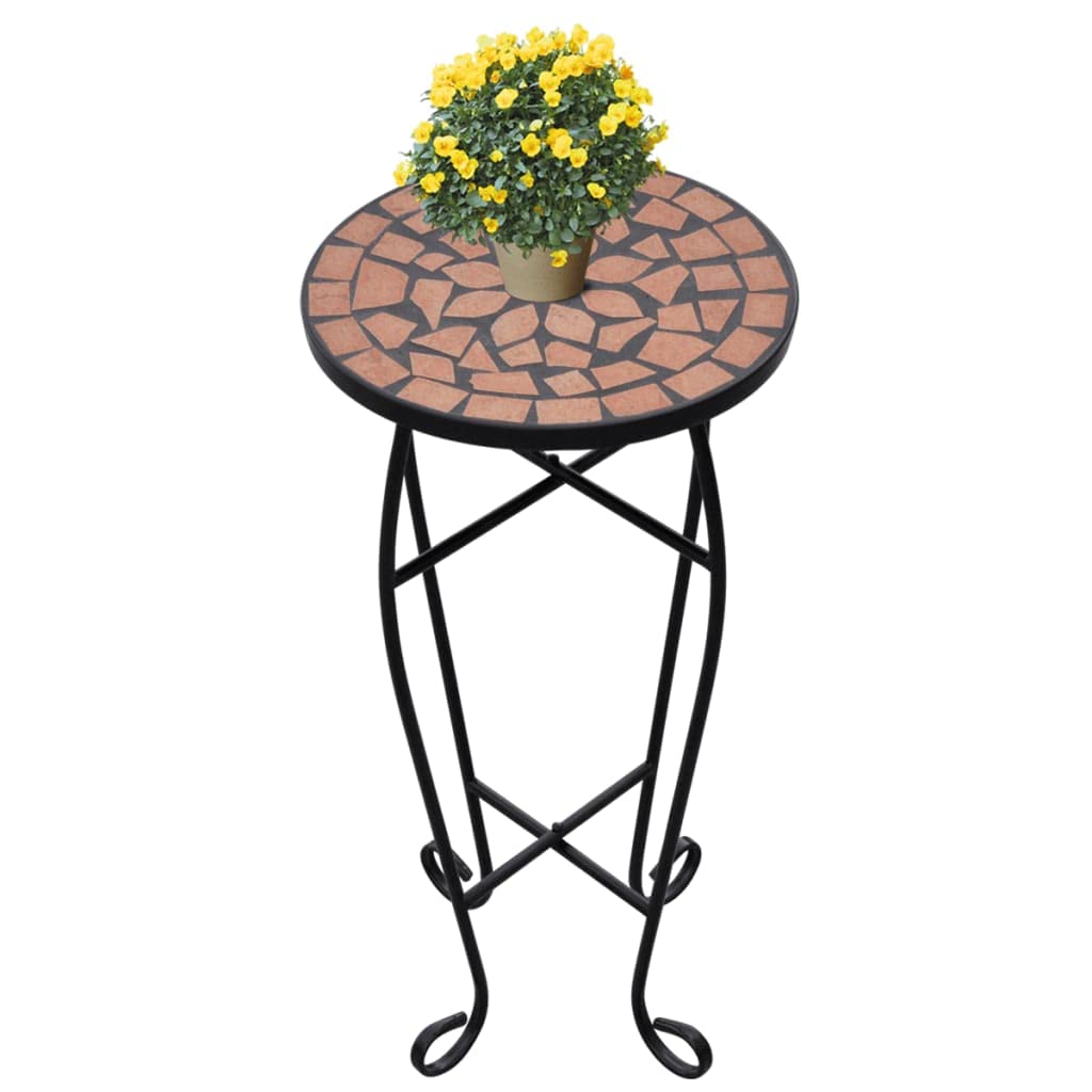 Terracotta Mosaic Side Table - Nightstand, Coffee Table, End Table with Snack Storage | Perfect for Living Room, Bedroom, Patio & Plant Display