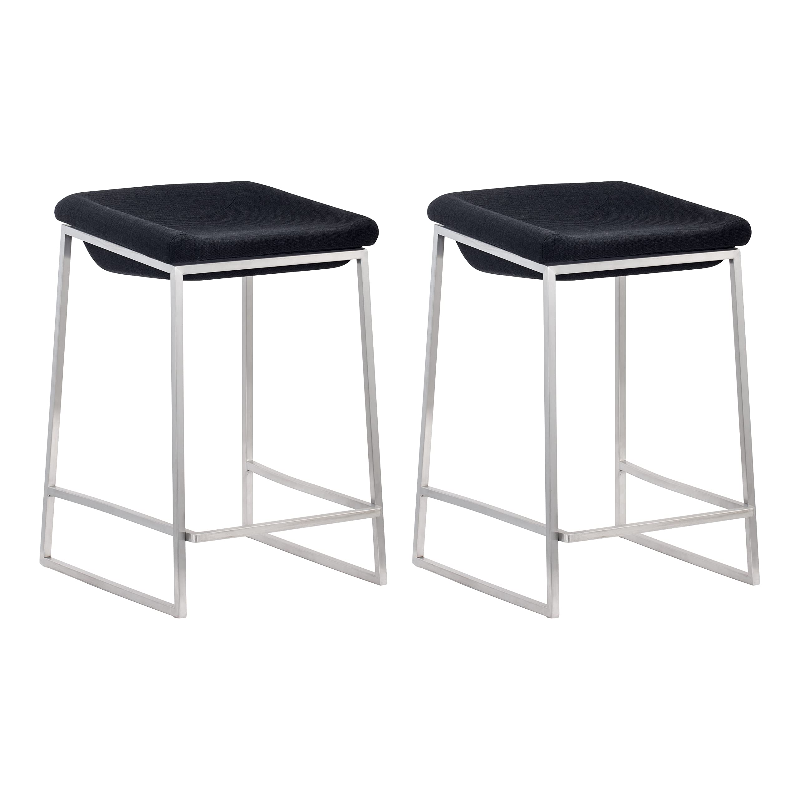 Zuo Lids Counter Stool Set of 2 - Dark Gray Modern Bar Stools for Kitchen Island, Breakfast Nook & Home Decor