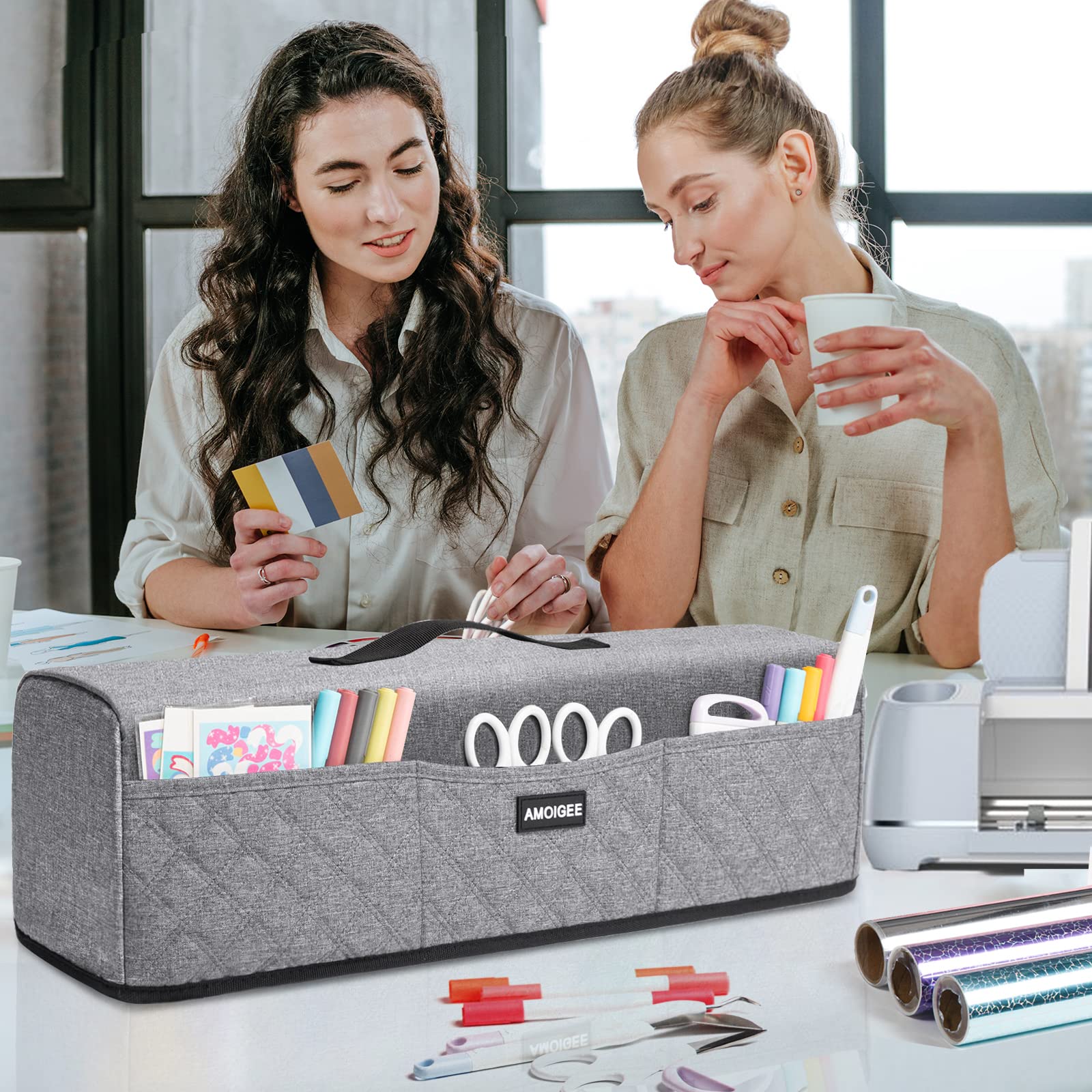 Amoigee Dust Cover for Cricut Explore 3, Explore Air 2, Maker, Maker 3 - Protective Machine Cover with Storage Pockets for Cricut Accessories, Tools & Supplies | Perfect for Craft Rooms, Home Studios & DIY Workspaces