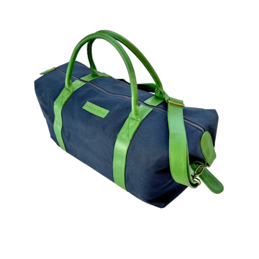 The Little & Fox Weekender Bag - Stylish Indigo Blue with Premium Emerald Leather - Perfect for Travel, Weekend Getaways & Daily Commute
