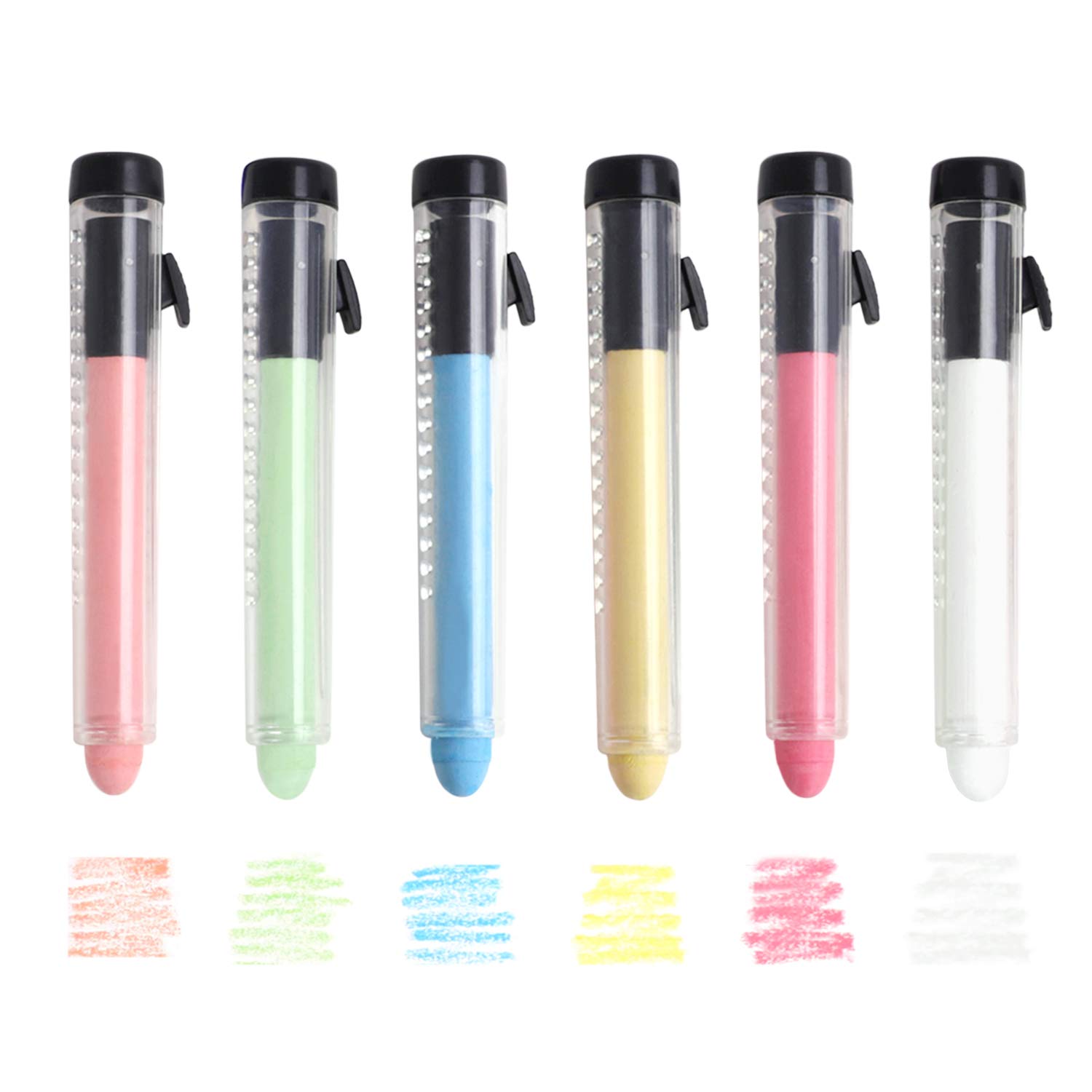 **Starsouce Dustless Twistable Non-Toxic Colored Chalk - 1.0mm Fine Tip for Whiteboard, Blackboard, Kids Drawing & Writing - 6 Pack Push-Out Clear Tube (Perfect for Classrooms, Home Art & Office Use)**