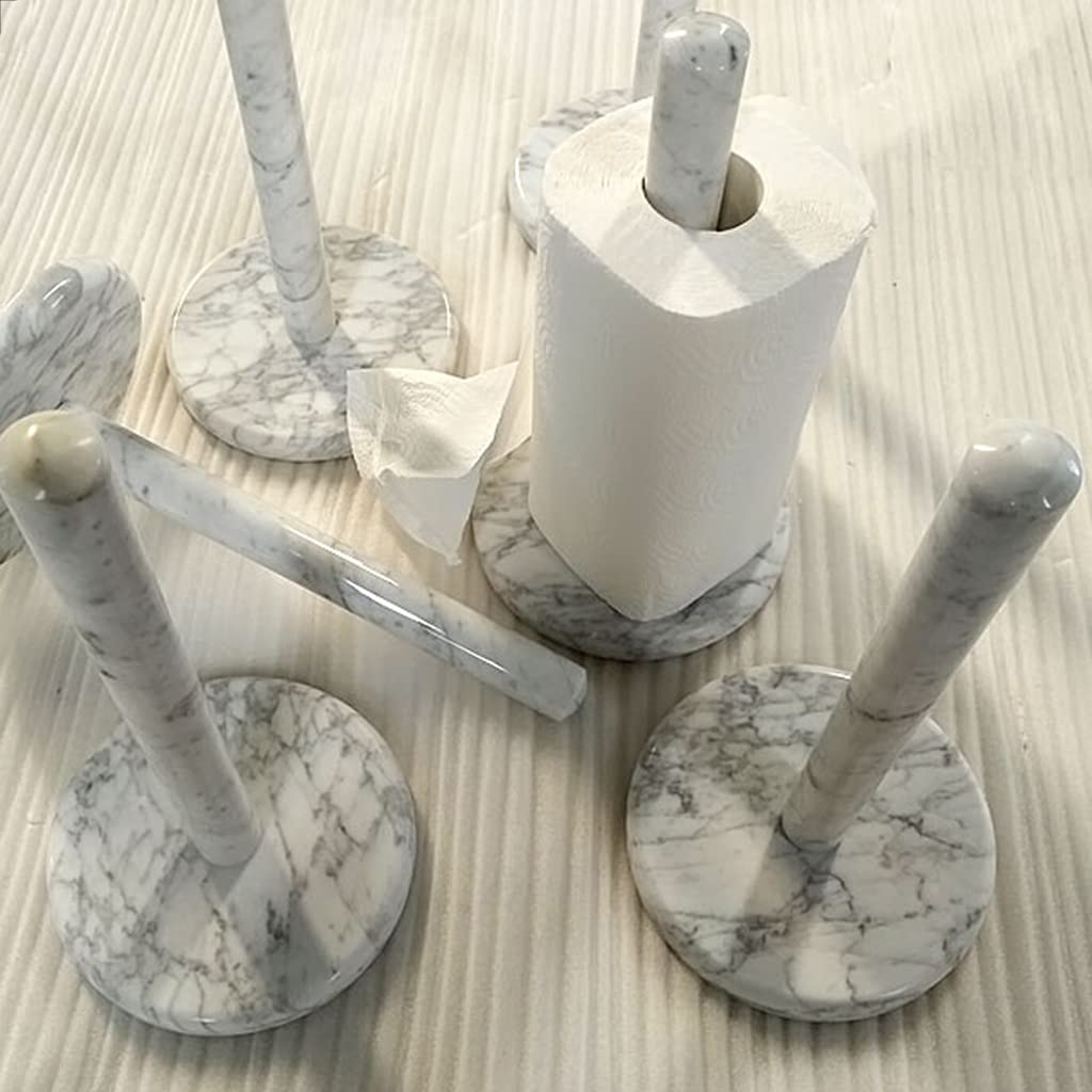 QFFL White Marble Paper Towel Holder - Heavy Weighted Base Upright Dispenser for Kitchen Counter, Bathroom & Cabinet | Perfect for Home, Office & Restaurant Use