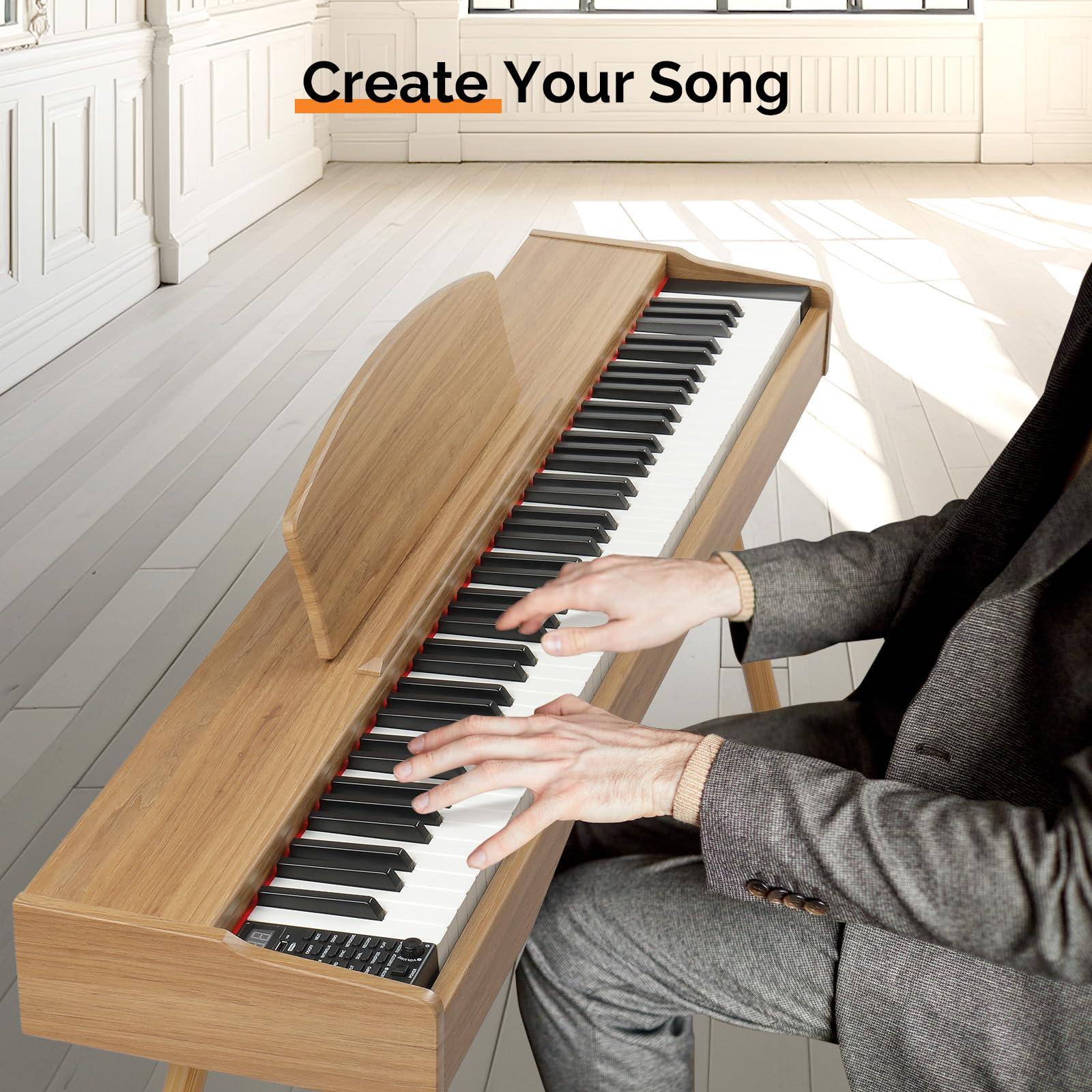 GLARRY 88-Key Full Weighted Digital Piano Keyboard with Heavy Hammer Action, Bluetooth, 3 Pedals & 2 Speakers - Perfect for Beginners & Home Practice (Burlywood) | Ideal for Music Lessons, Studio Recording & Live Performances