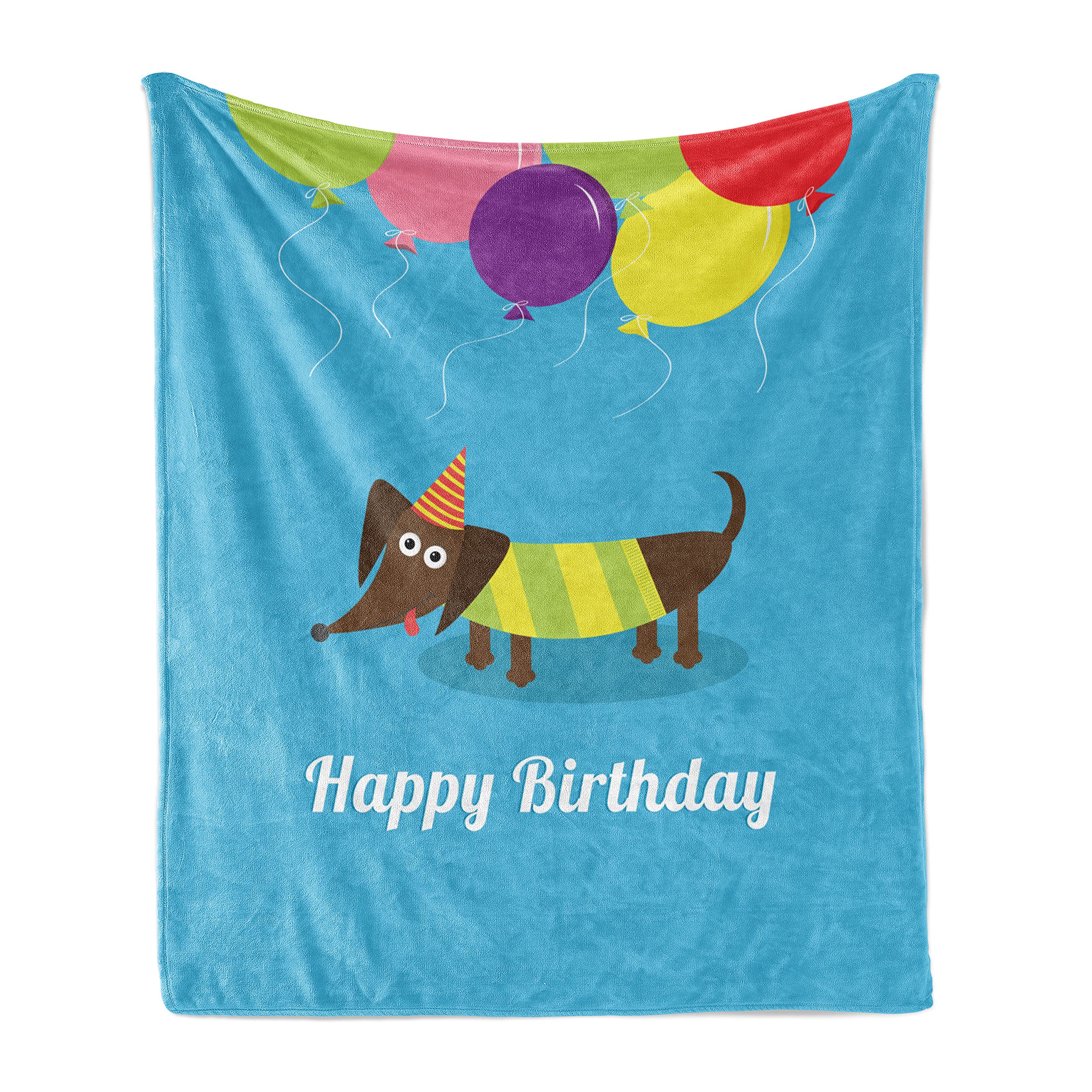 Ambesonne Dachshund Throw Blanket - Soft Flannel Fleece Dog Blanket with Balloons & Birthday Design, 50