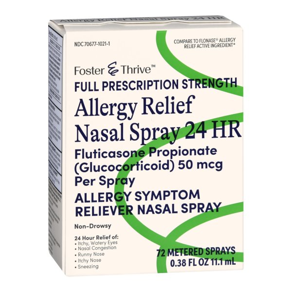 Foster & Thrive Allergy Relief Nasal Spray - 50 mcg Strength, 11.1 mL Spray Bottle for Seasonal & Indoor Allergies - Fast-Acting Nasal Spray for Sneezing, Runny Nose & Congestion Relief - Perfect for Home, Office & Travel Use